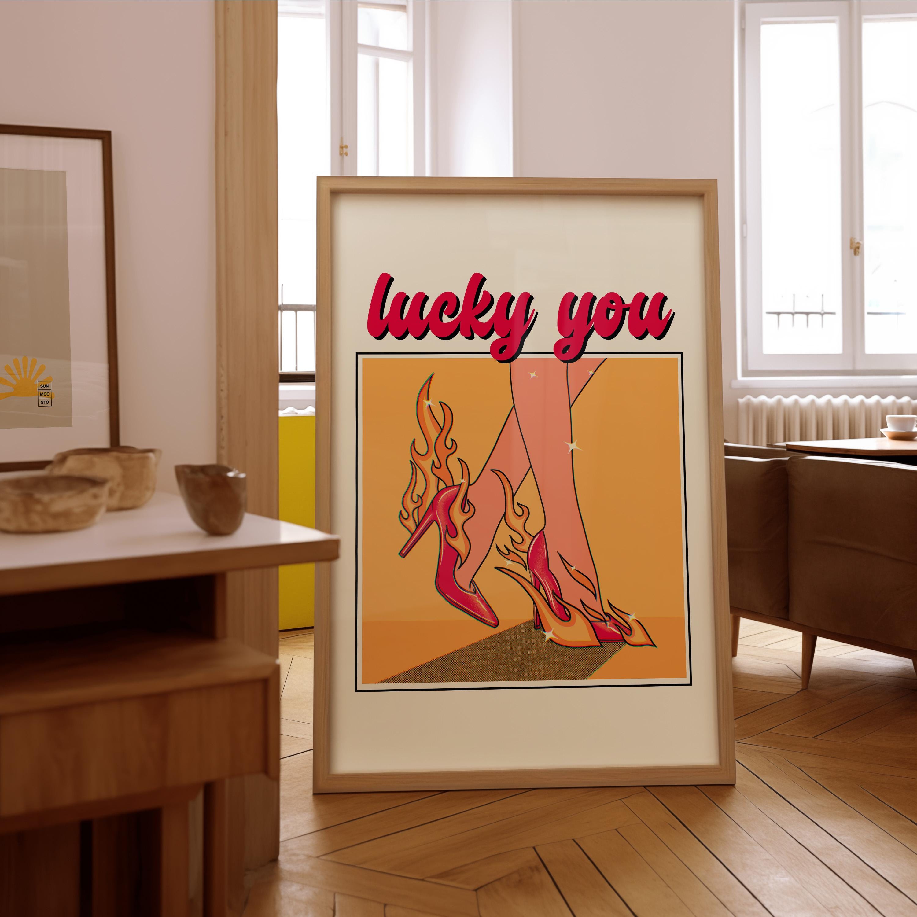 Retro Shoes Print, Vintage Wall Art, Modern Decor, Illustration Art, Stiletto Art Print, Lucky You Art, Y2K Art Print, Large Posters