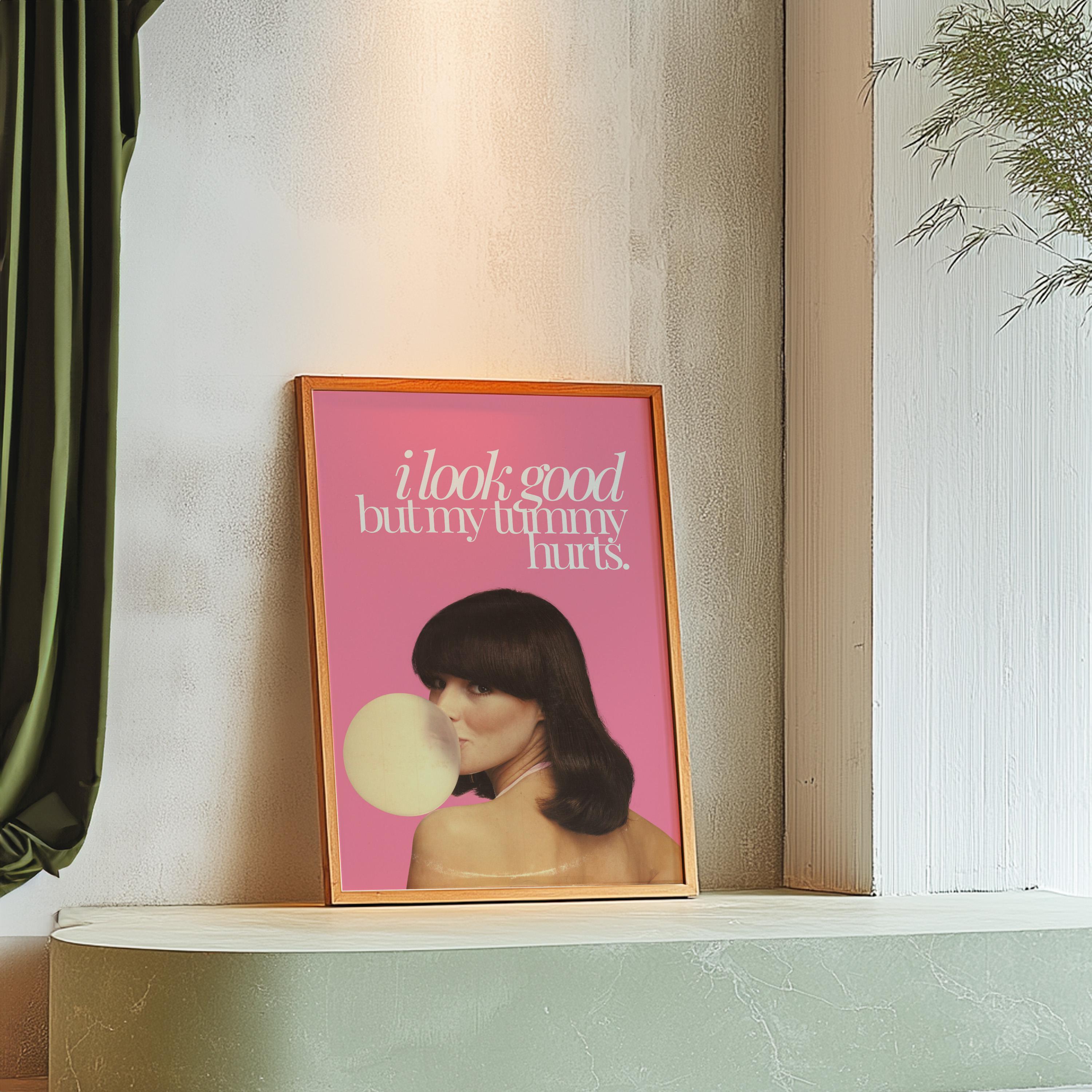 Tummy Hurts Art, Retro Aesthetic Art,Apartment Art,Feminist Art,Living Room Decor,Pulp Pinup Art, Pulp Art Print, Retro Funny Women Art
