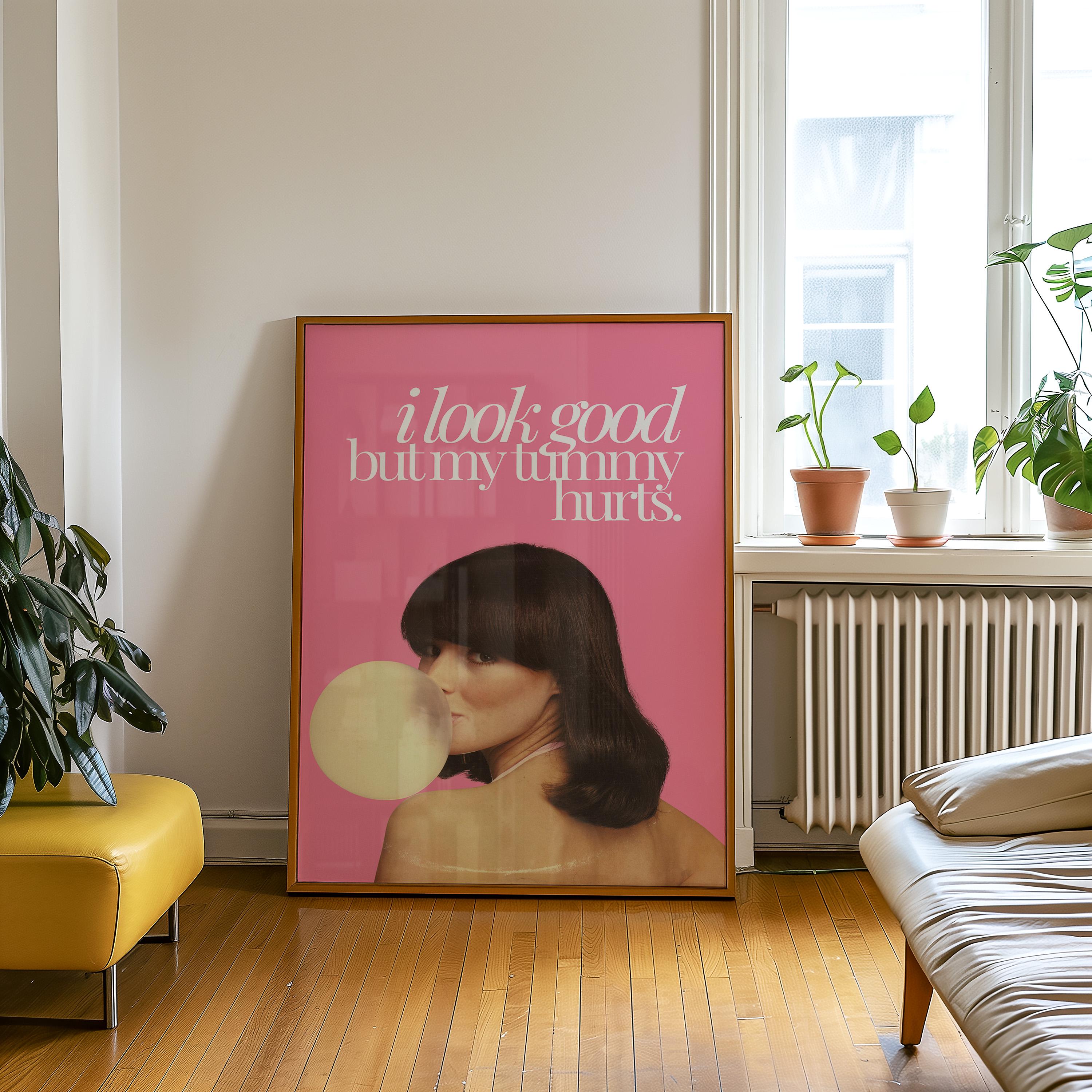 Tummy Hurts Art, Retro Aesthetic Art,Apartment Art,Feminist Art,Living Room Decor,Pulp Pinup Art, Pulp Art Print, Retro Funny Women Art