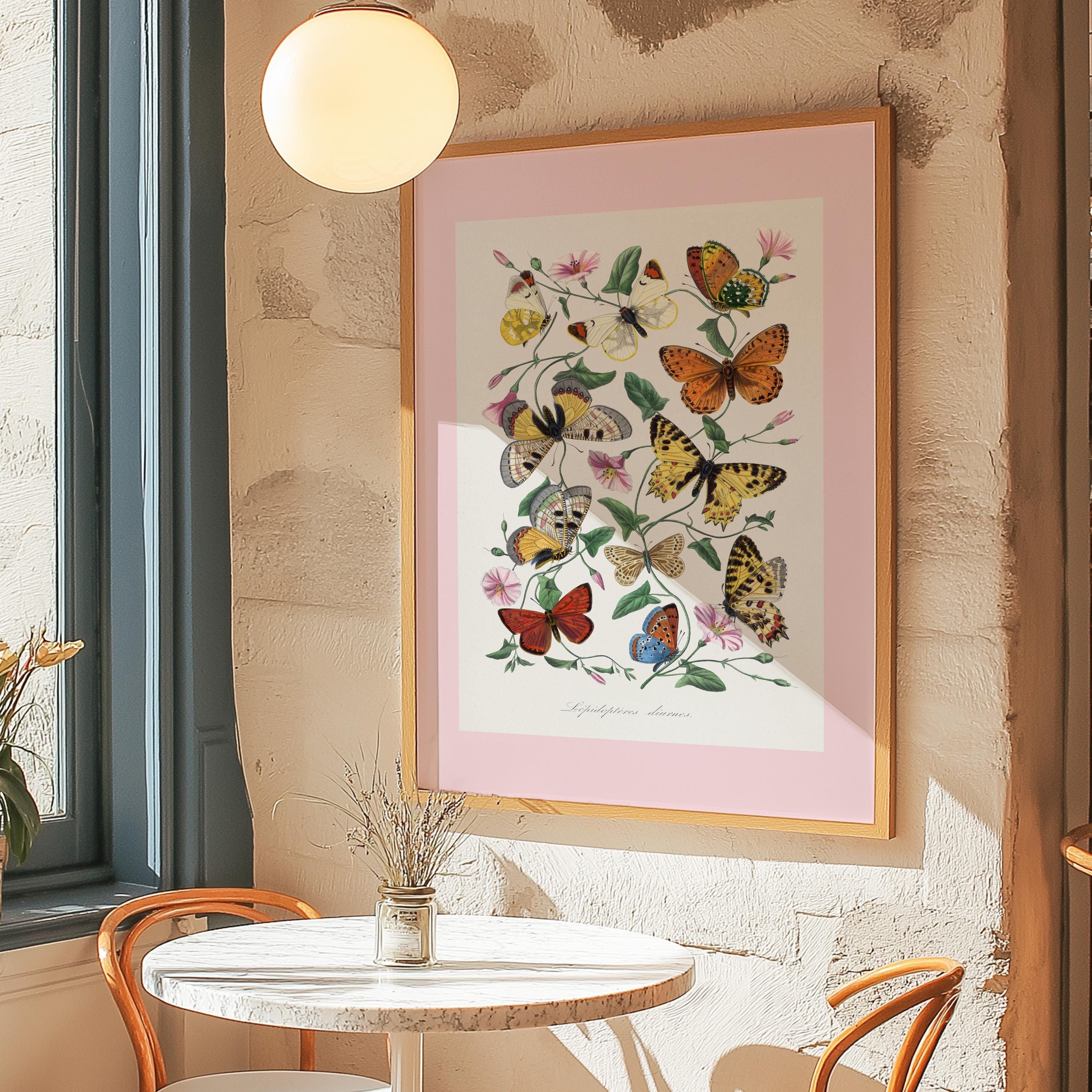 Boho Butterfly Print, Butterfly Wall Art, Antique Butterfly Drawing, Vintage Butterfly Printable, Butterfly Wall Decor, Retro Artwork Print