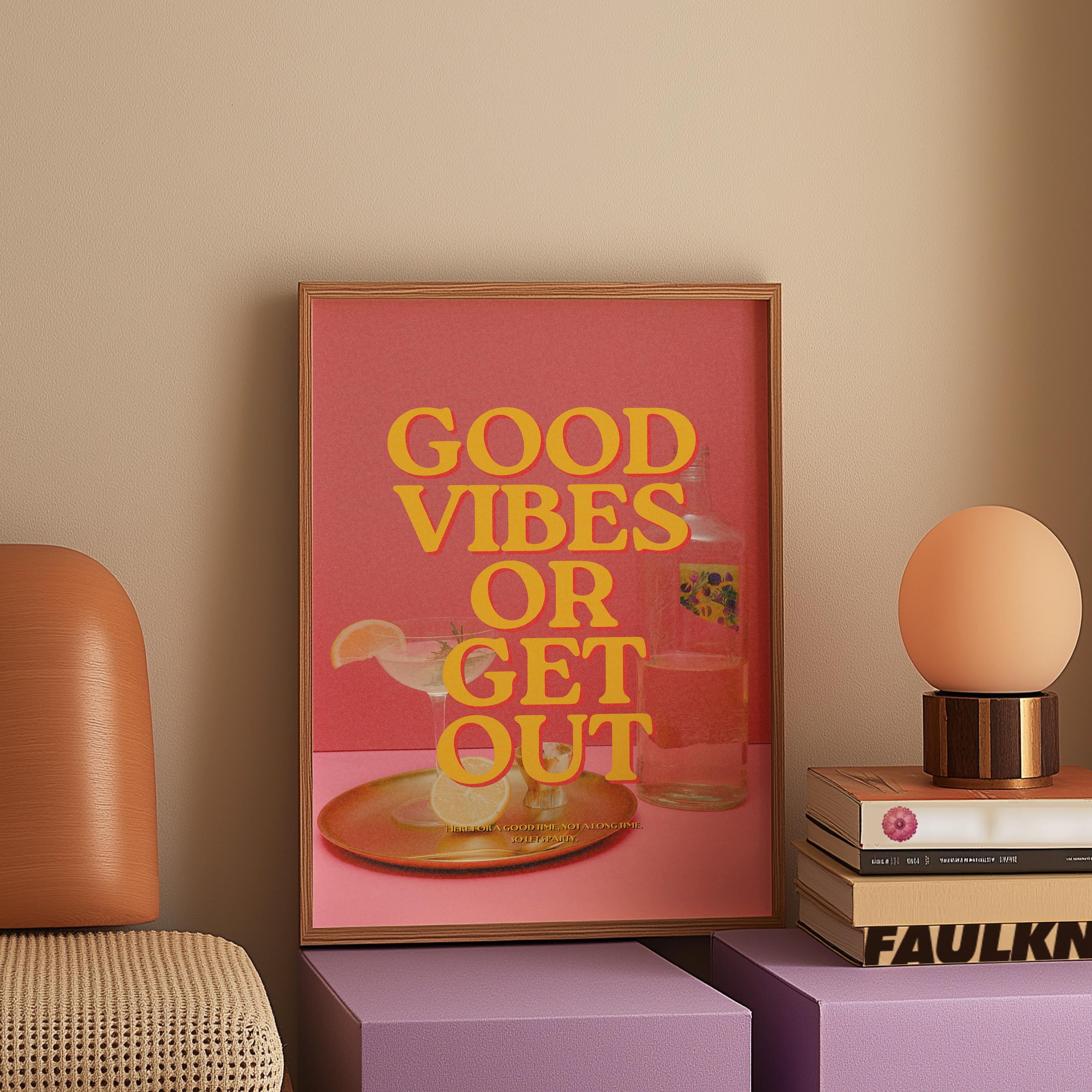 Good Vibes Art Print-Digital Art Prints-Cocktail Wall Art-Retro Photo Prints-Retro Photo Art Print-Preppy Art-Grainy Gradient-Trendy Print