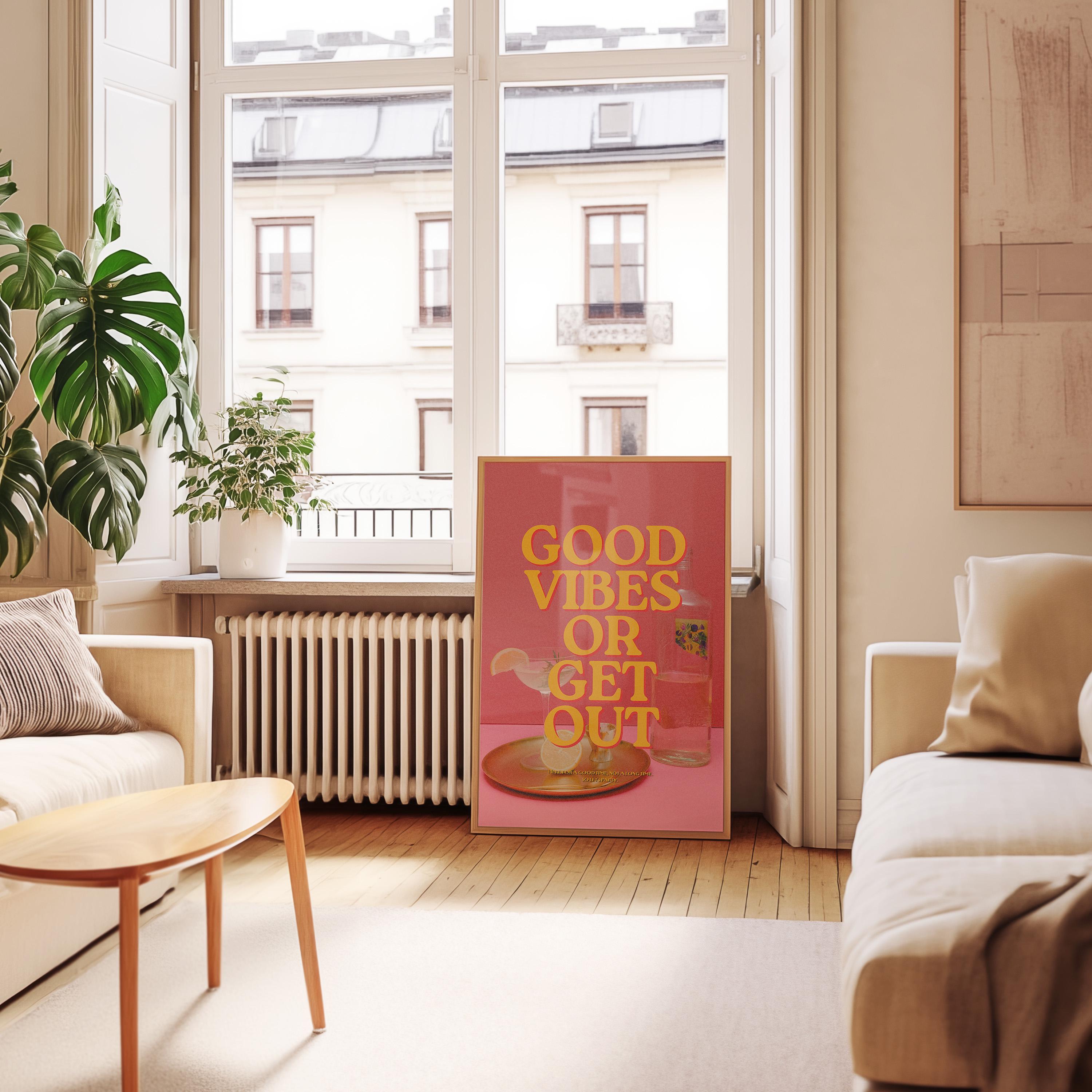 Good Vibes Art Print-Digital Art Prints-Cocktail Wall Art-Retro Photo Prints-Retro Photo Art Print-Preppy Art-Grainy Gradient-Trendy Print