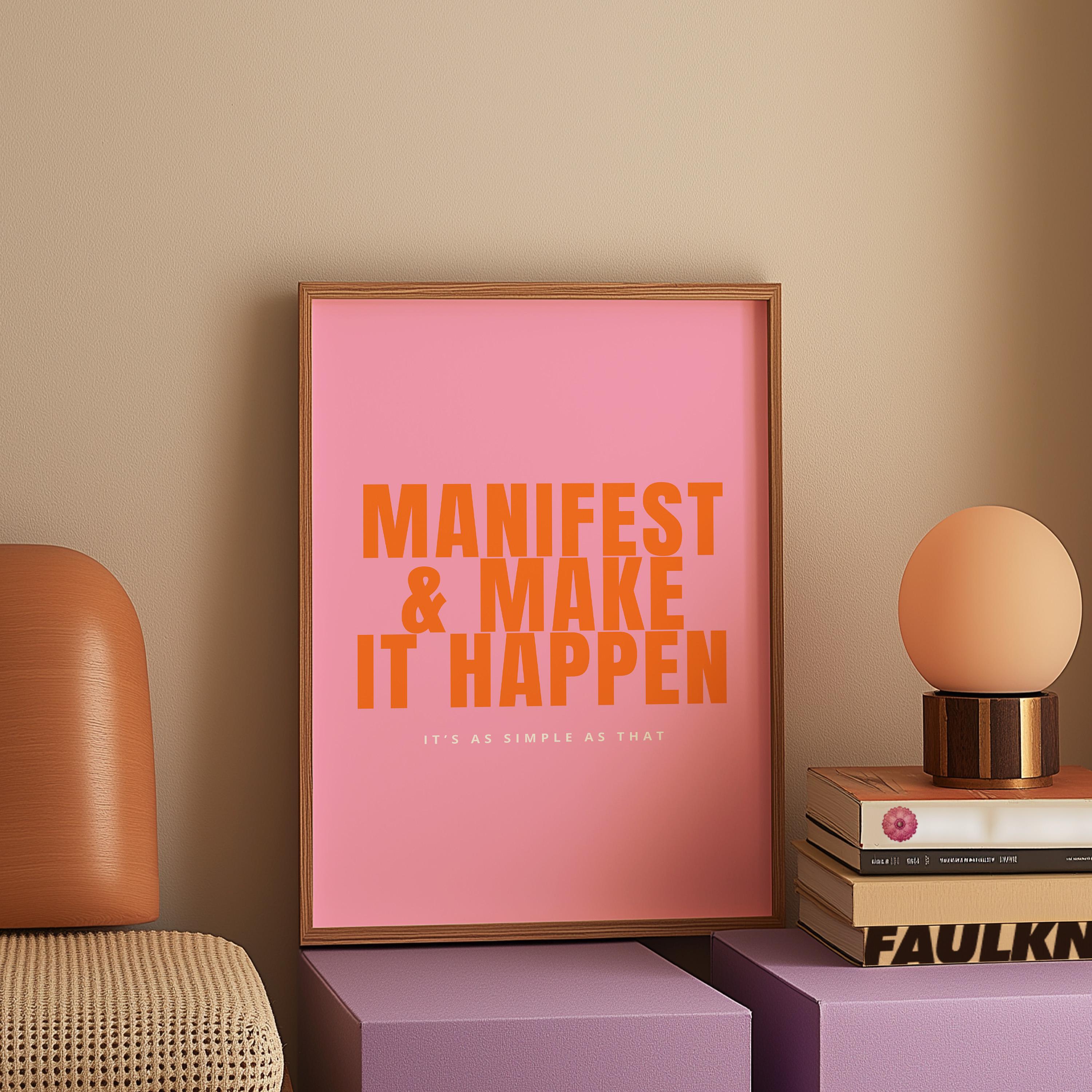 Digital Print, Inspo Art Print, Manifest, Manifestation Art, Gallery Wall Art, Gift For Teacher, Office Art Print, Pink Art Print, Wall Art