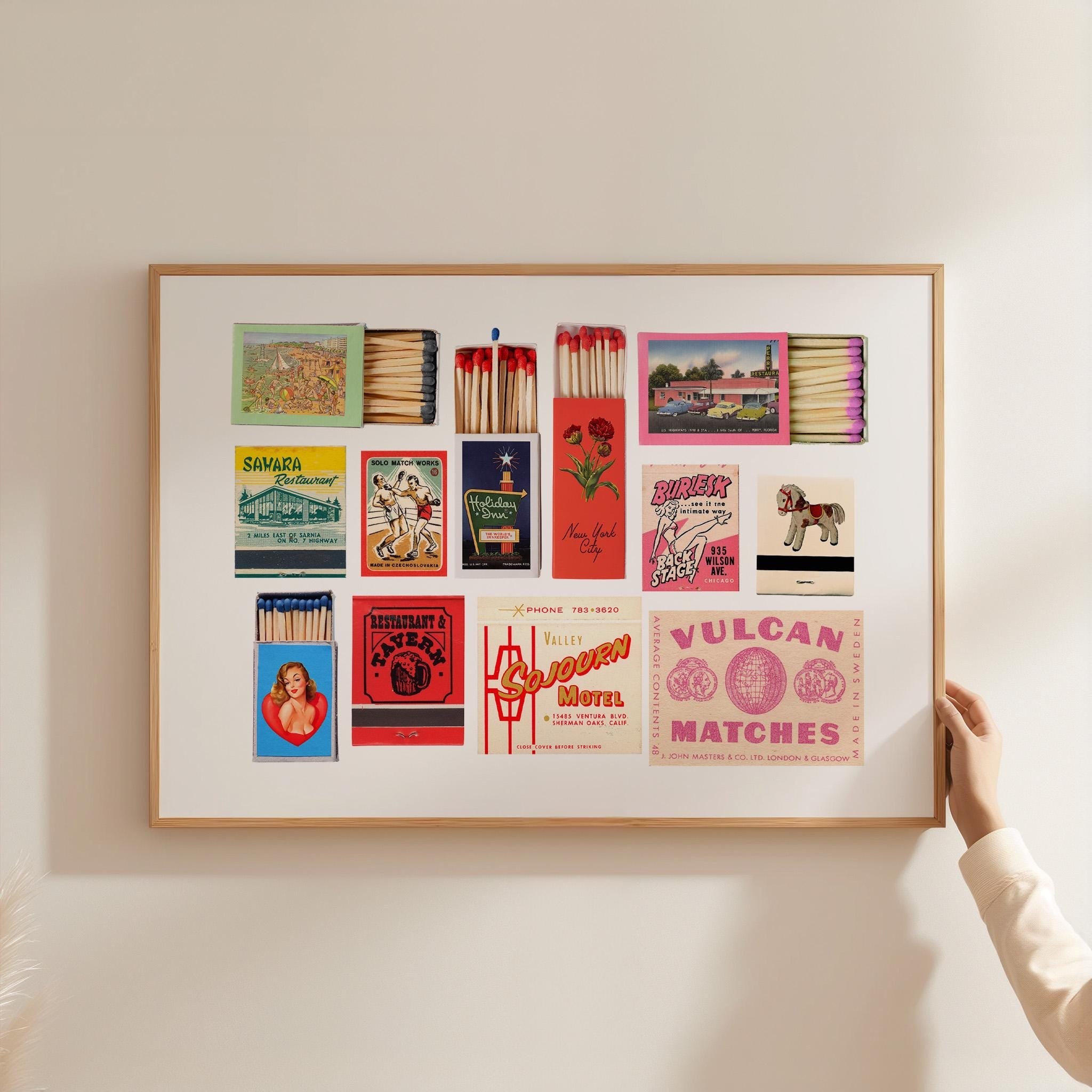 Digital Download, Retro Matchbook Print, Matchbook Collage, Matchbox Art Print, Vintage Art, Matchbook Art, Bar Cart Art, GS Print Shoppe