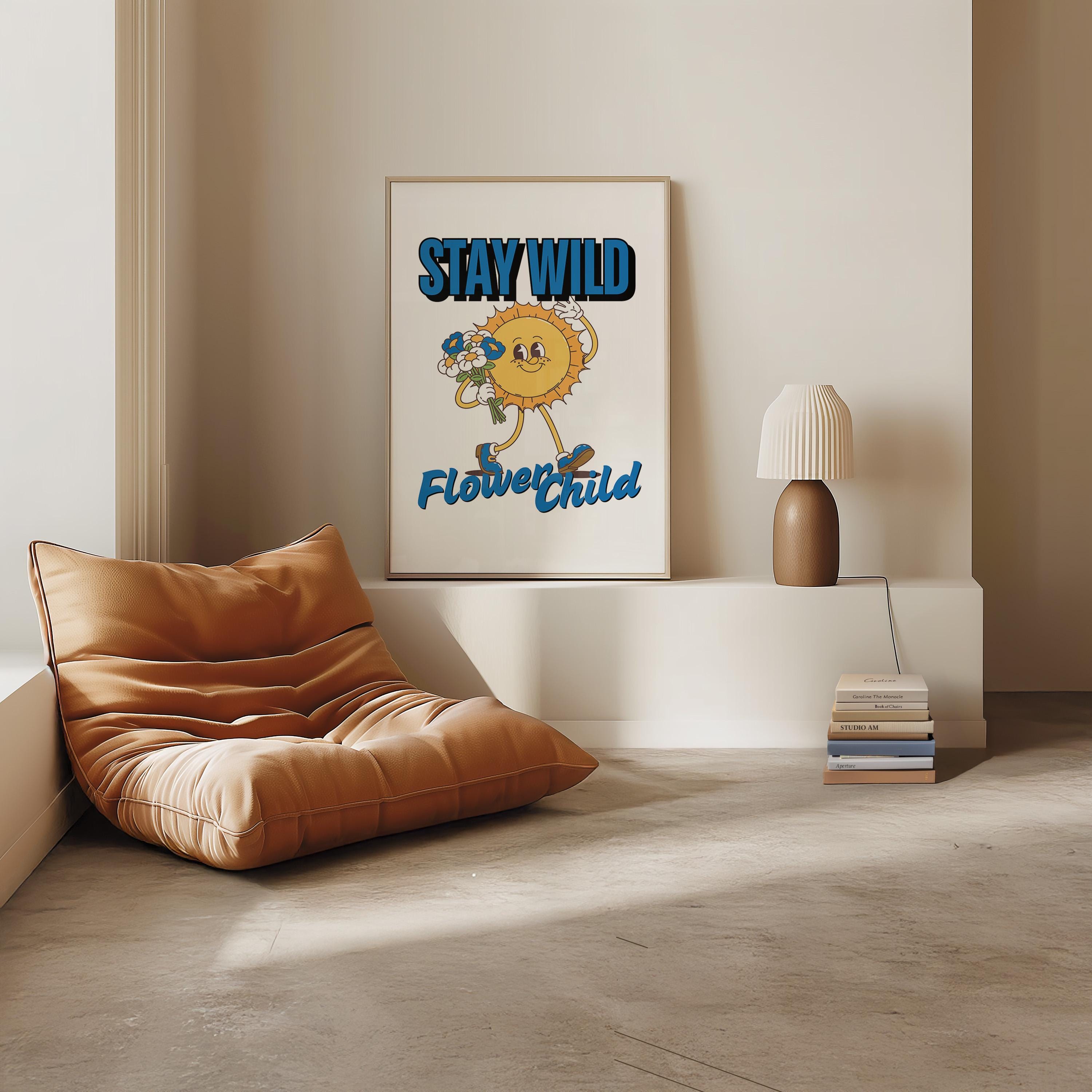 Stay Wild Art, Classroom Art, Cute Retro Print, Sun Cartoon, Retro Mascot Print, Funky Groovy Minimal Retro Poster, gs print shoppe
