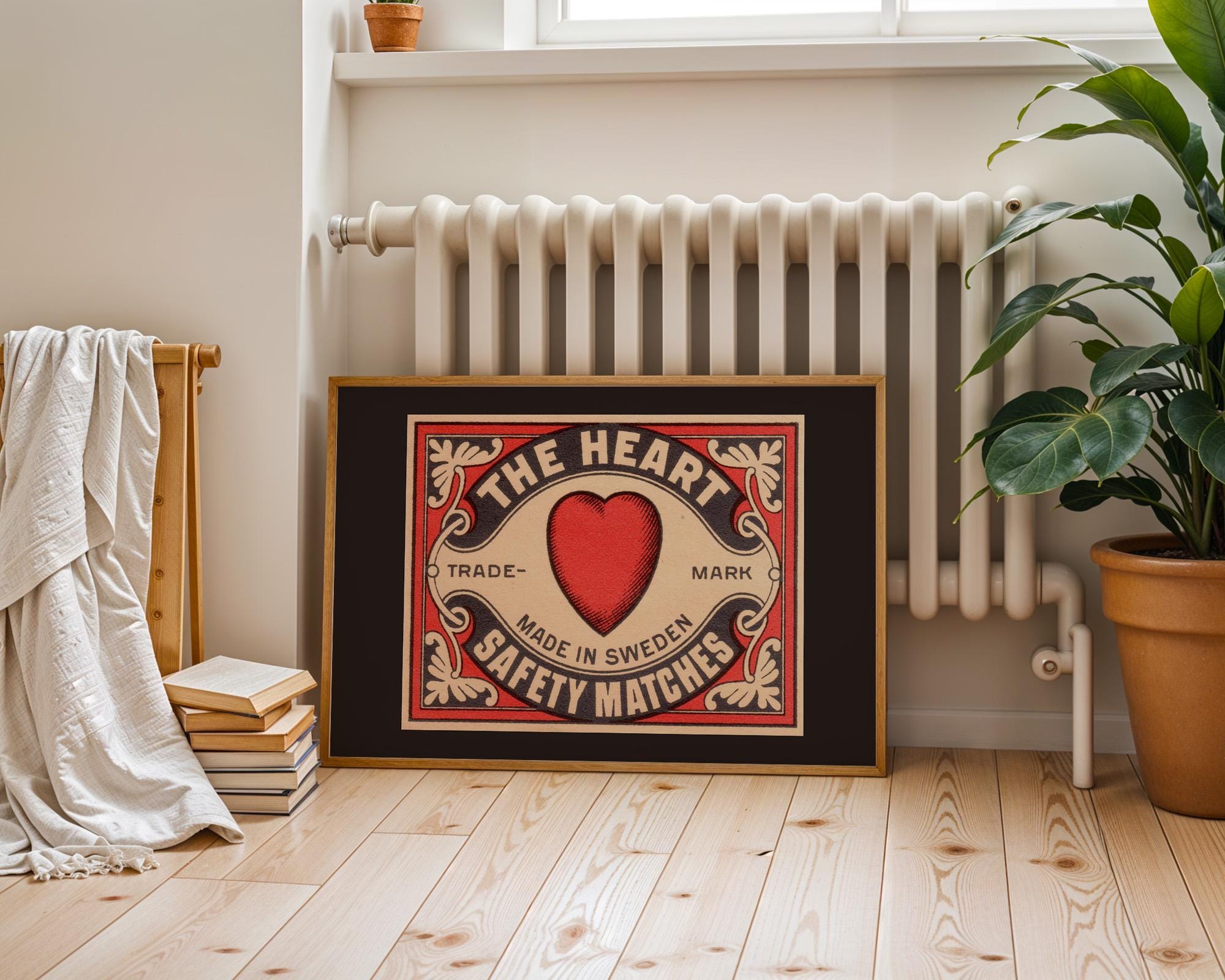 Heart Retro Matchbox, love wall art, digital download, gift idea, unique vintage, bar cart poster, matchbox art print, matchbook art