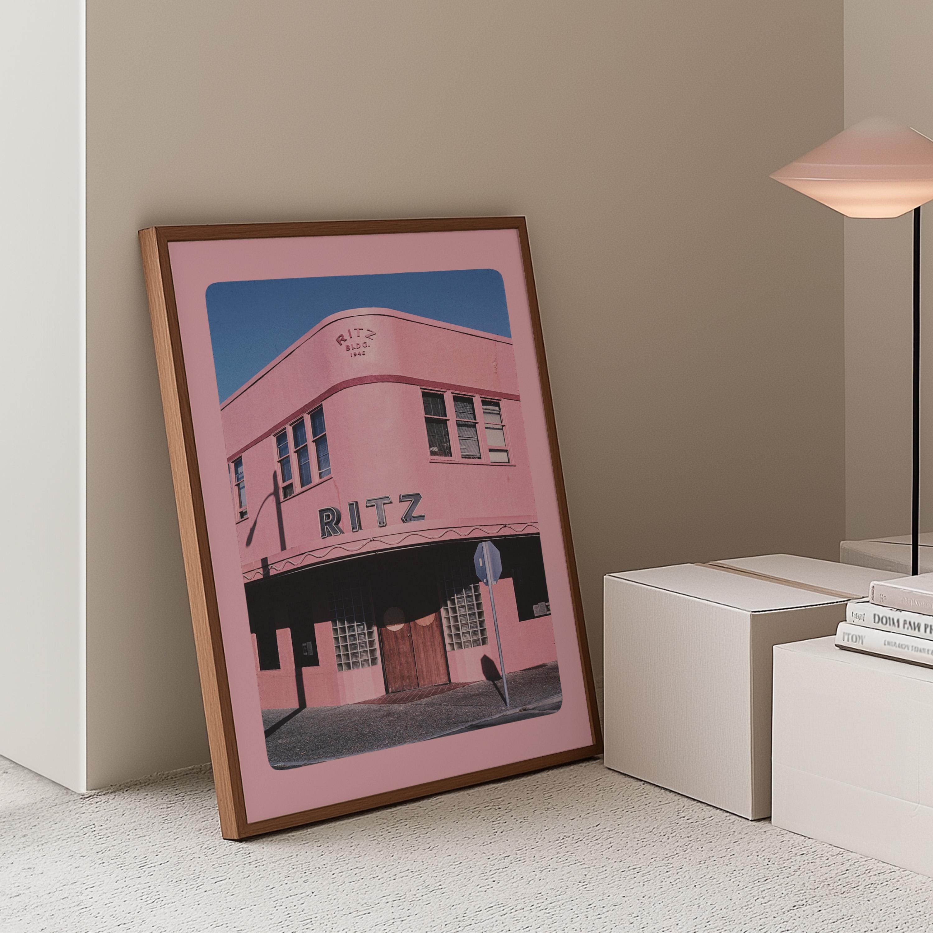 The Ritz Hotel, Pink Hotel Poster, Pink Vintage Photograph, Gift For Her, Vintage Art Print, GS print Shoppe, Retro art decor, photography