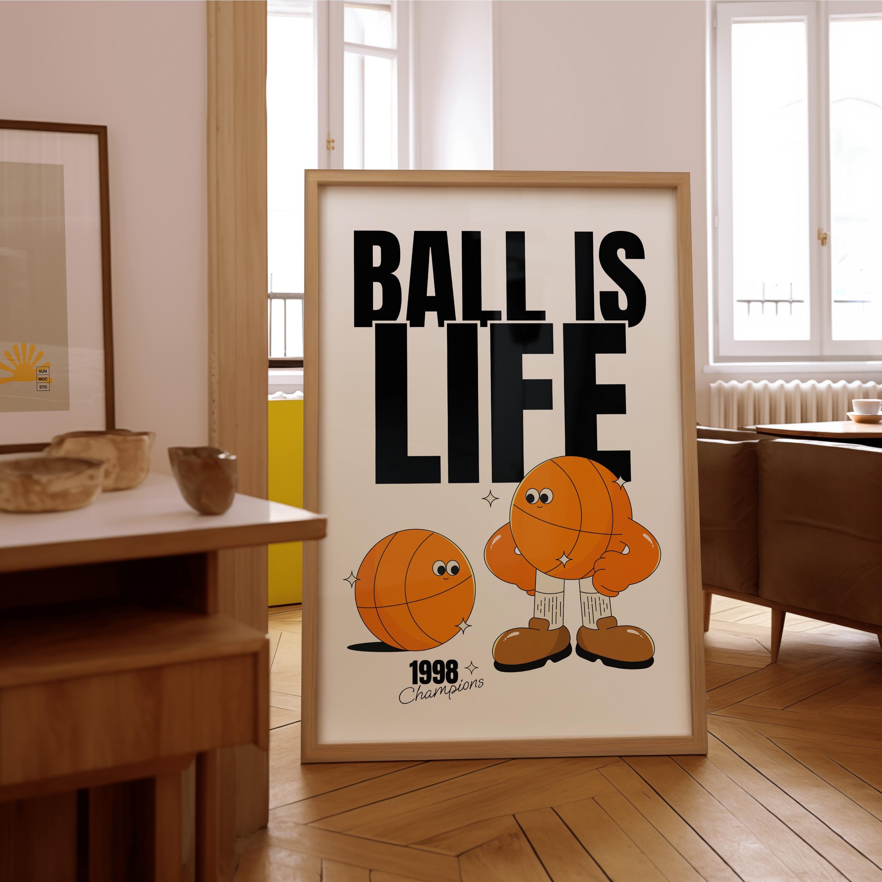 Ball is Life, Kids Room Art, Boys Room Poster, Digital Download, Basketball Cartoon, Basketball Poster, Basketball Mascot, BBall Art Print