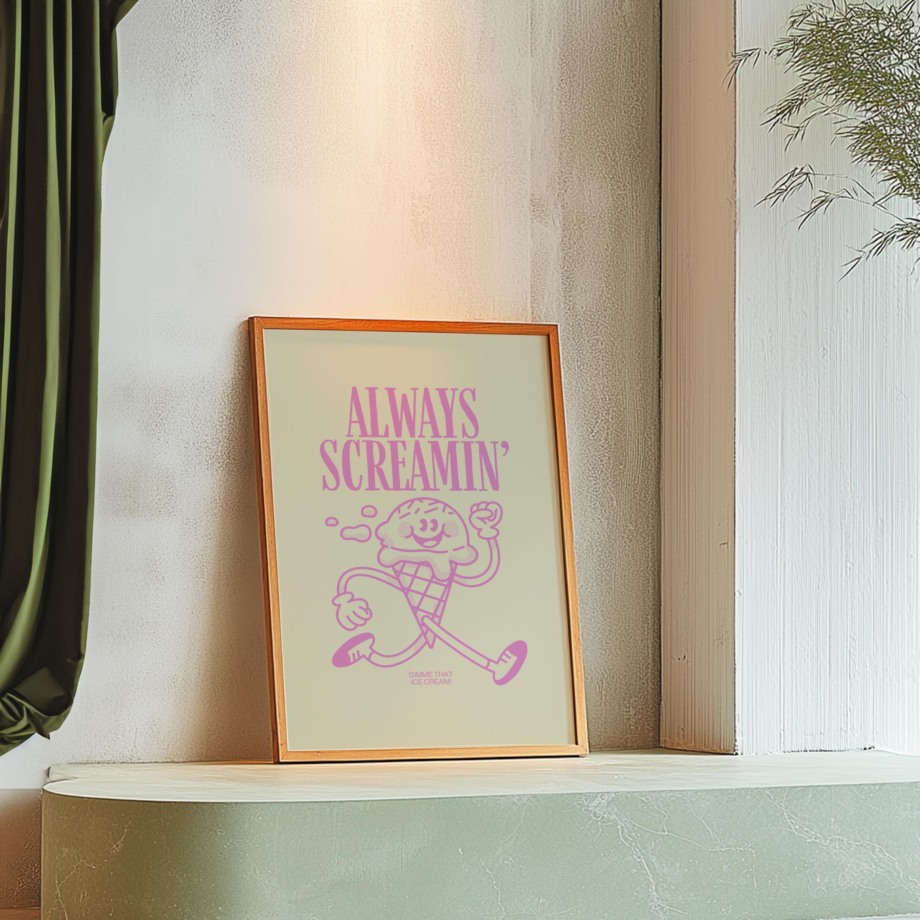 Aesthetic Decor, Cute Cooking Art, Kitchen Wall Print, Minimalist Cartoon, Ice Cream Art Print, Retro Ice Cream Art, Wall Art Print