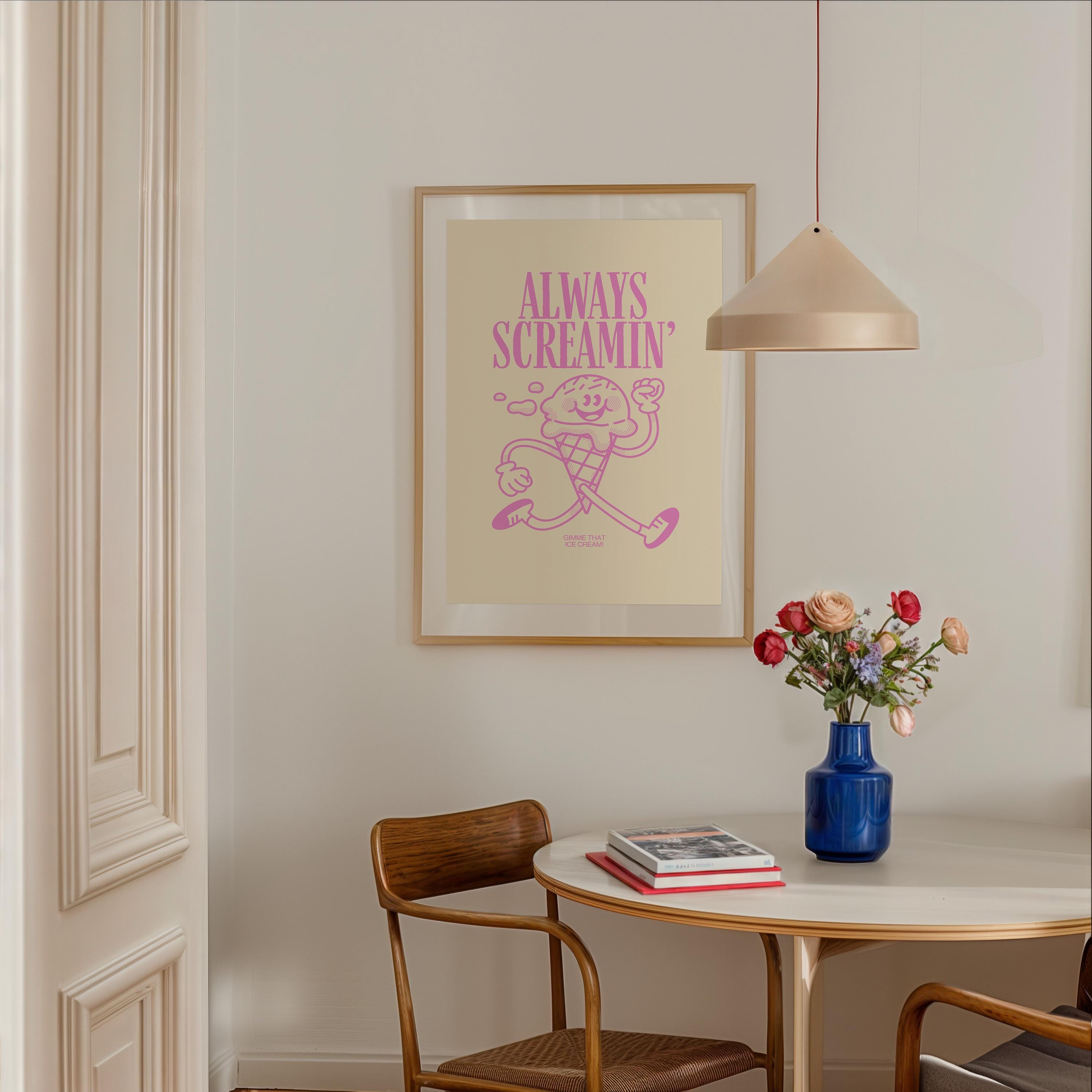Aesthetic Decor, Cute Cooking Art, Kitchen Wall Print, Minimalist Cartoon, Ice Cream Art Print, Retro Ice Cream Art, Wall Art Print