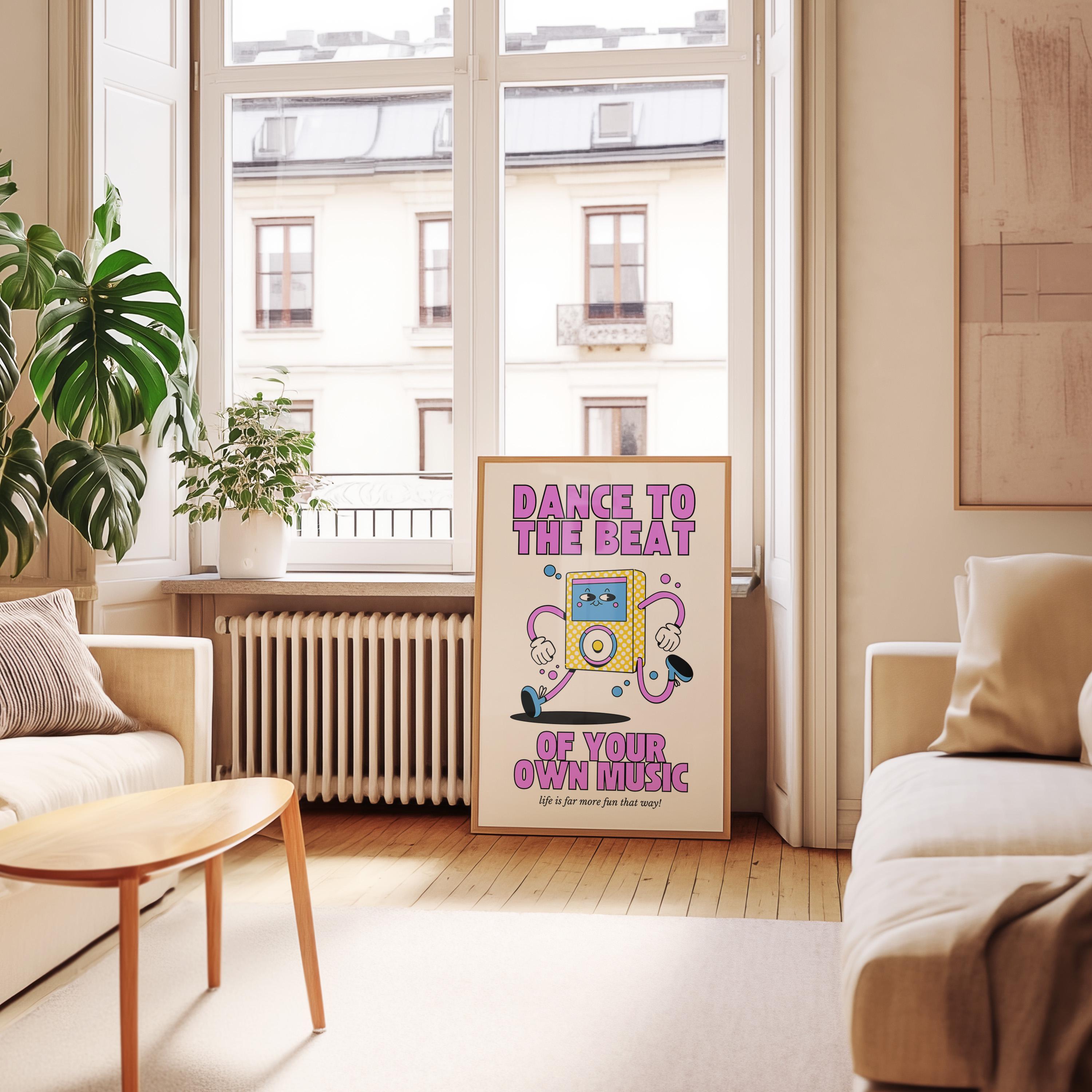 Dancing Art,Kids Room Art,Downloadable Print,Cartoon Art Print,Retro Character Art,Trendy Posters,Vintage Mascot Art,Cute Positive Art