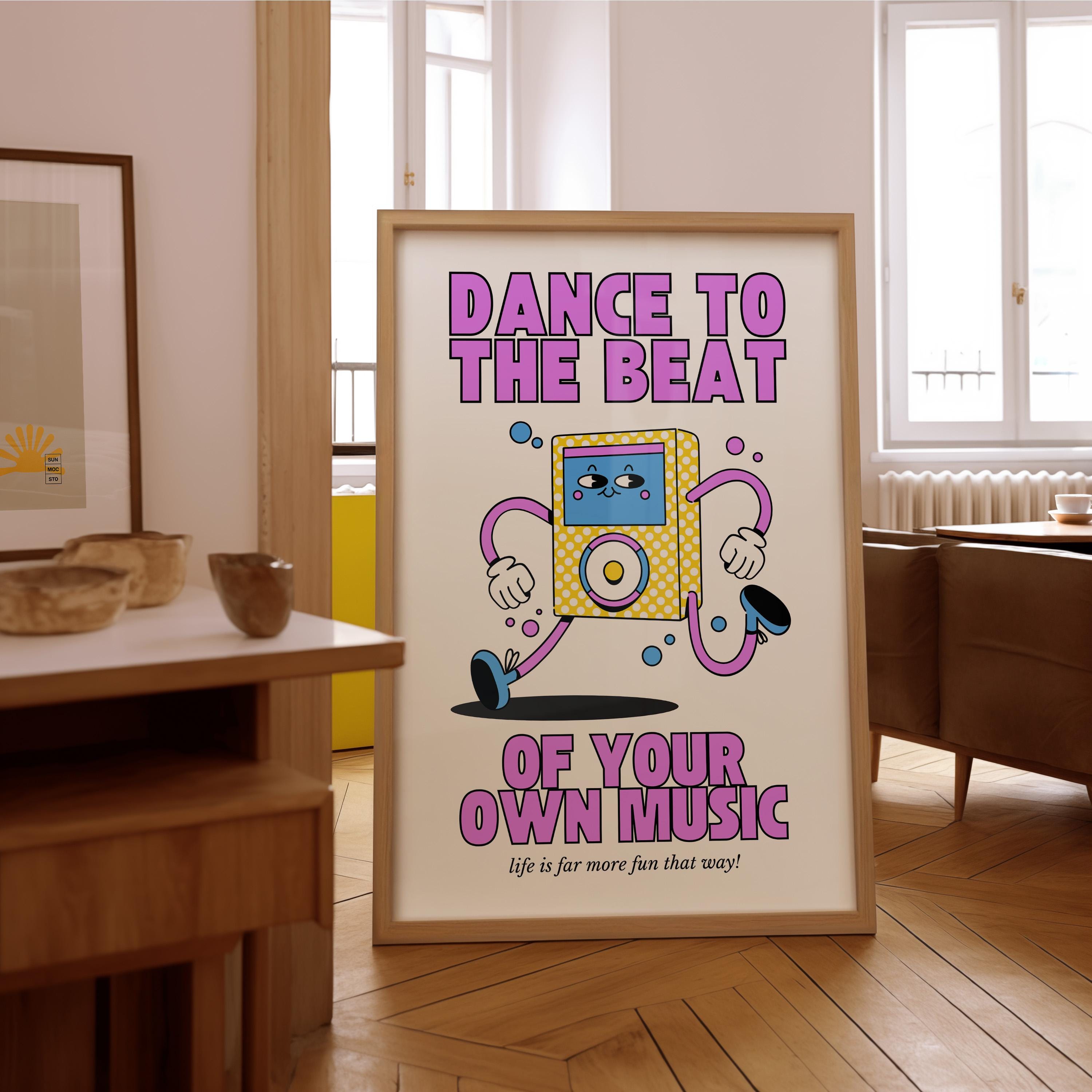 Dancing Art,Kids Room Art,Downloadable Print,Cartoon Art Print,Retro Character Art,Trendy Posters,Vintage Mascot Art,Cute Positive Art