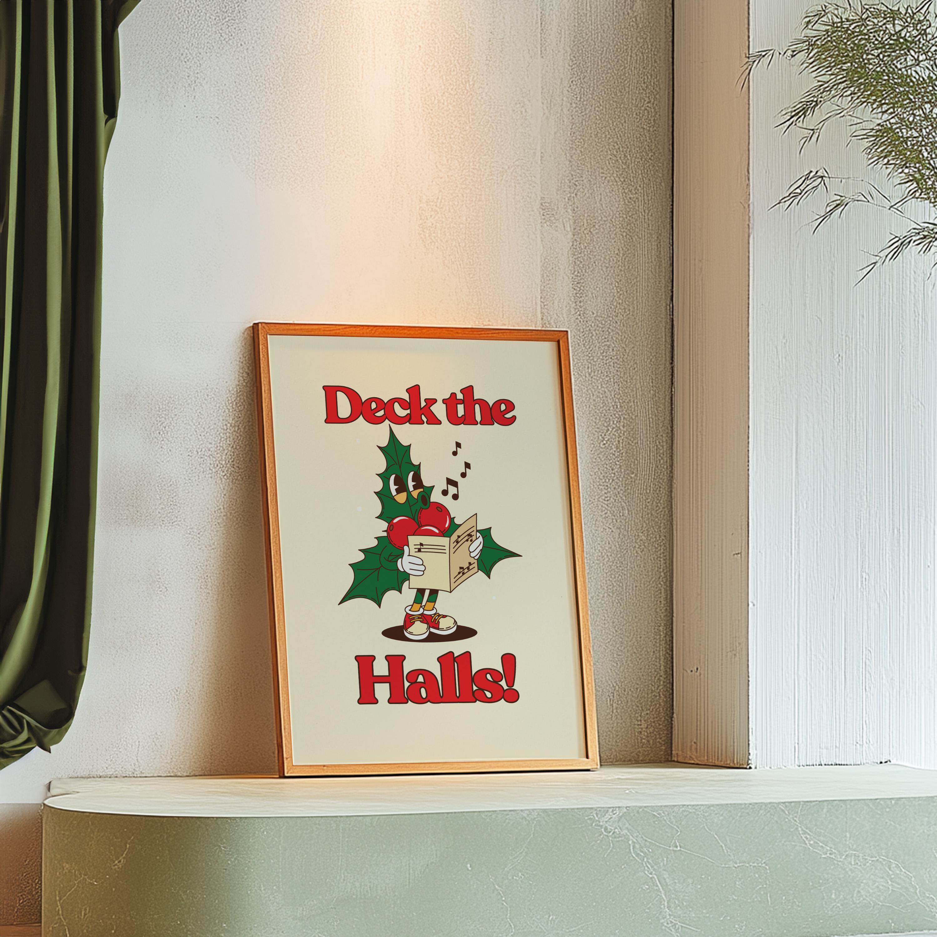 Retro Christmas Print, Ho Ho Ho Printable Art, Aesthetic Christmas Sign, Holiday Decor, Red & Green Xmas Art, Trendy Wall Art for Christmas