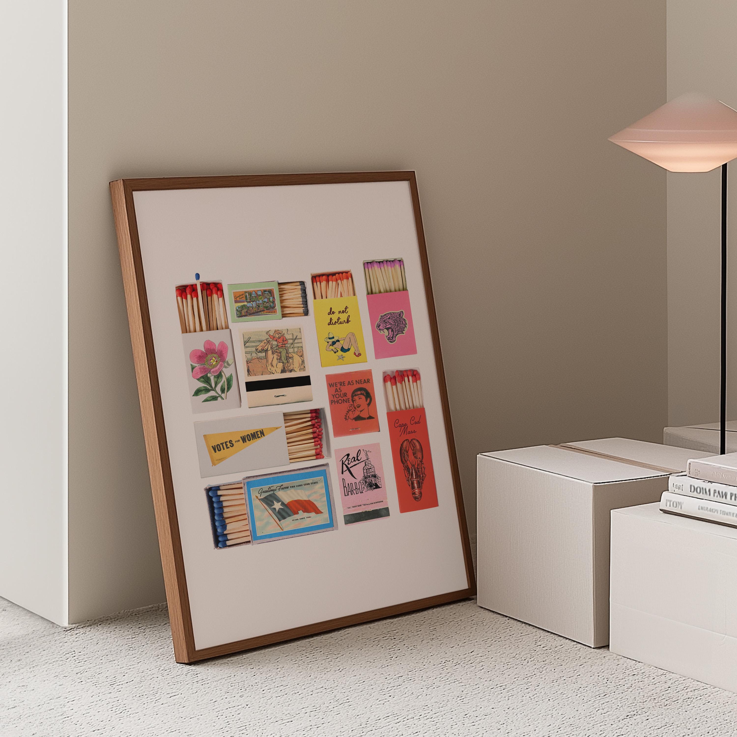 Pink Matchbox Print, Trendy Matches Poster, Retro Matchbook Wall Art, Bar Cart Aesthetic Print for Apartment, Instant Digital Download