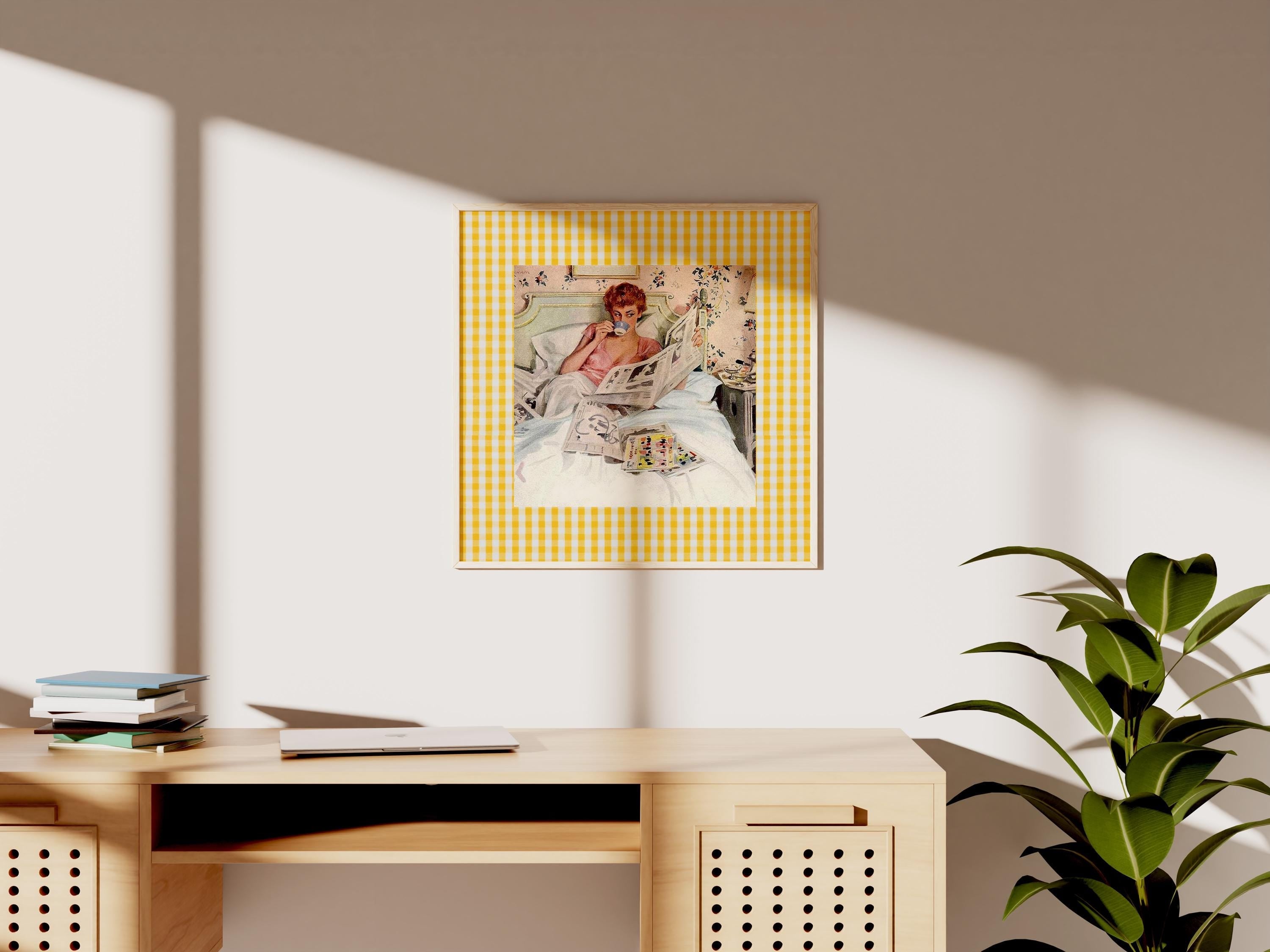 Yellow Art Print, Vintage Aesthetic Art, Apartment Art, Feminist Art, Bedroom Art Decor, Retro Women Art, gs print shoppe, checker art print