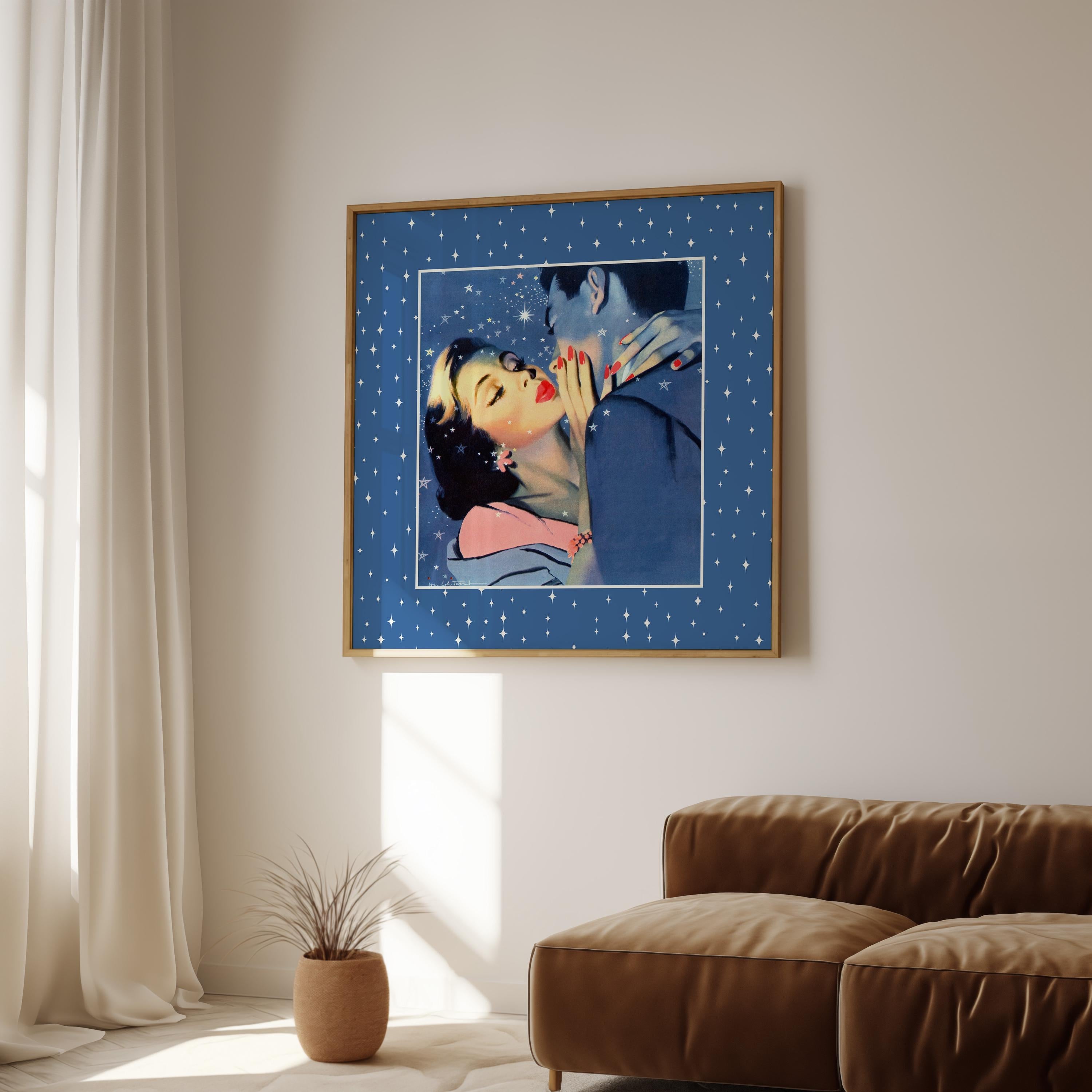 Blue Art Print, Vintage Aesthetic Art, Apartment Art, Retro Decor Art, Bedroom Art Decor, gs print shoppe, romance art print, drawing print