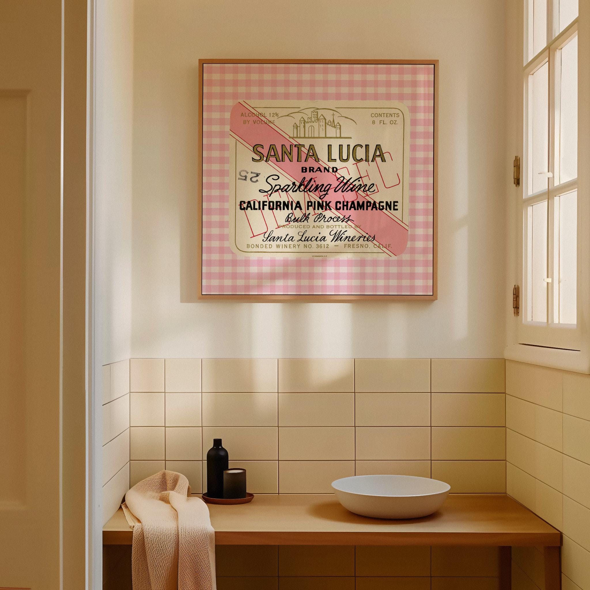 Pink Champagne Label Square Digital Art Print