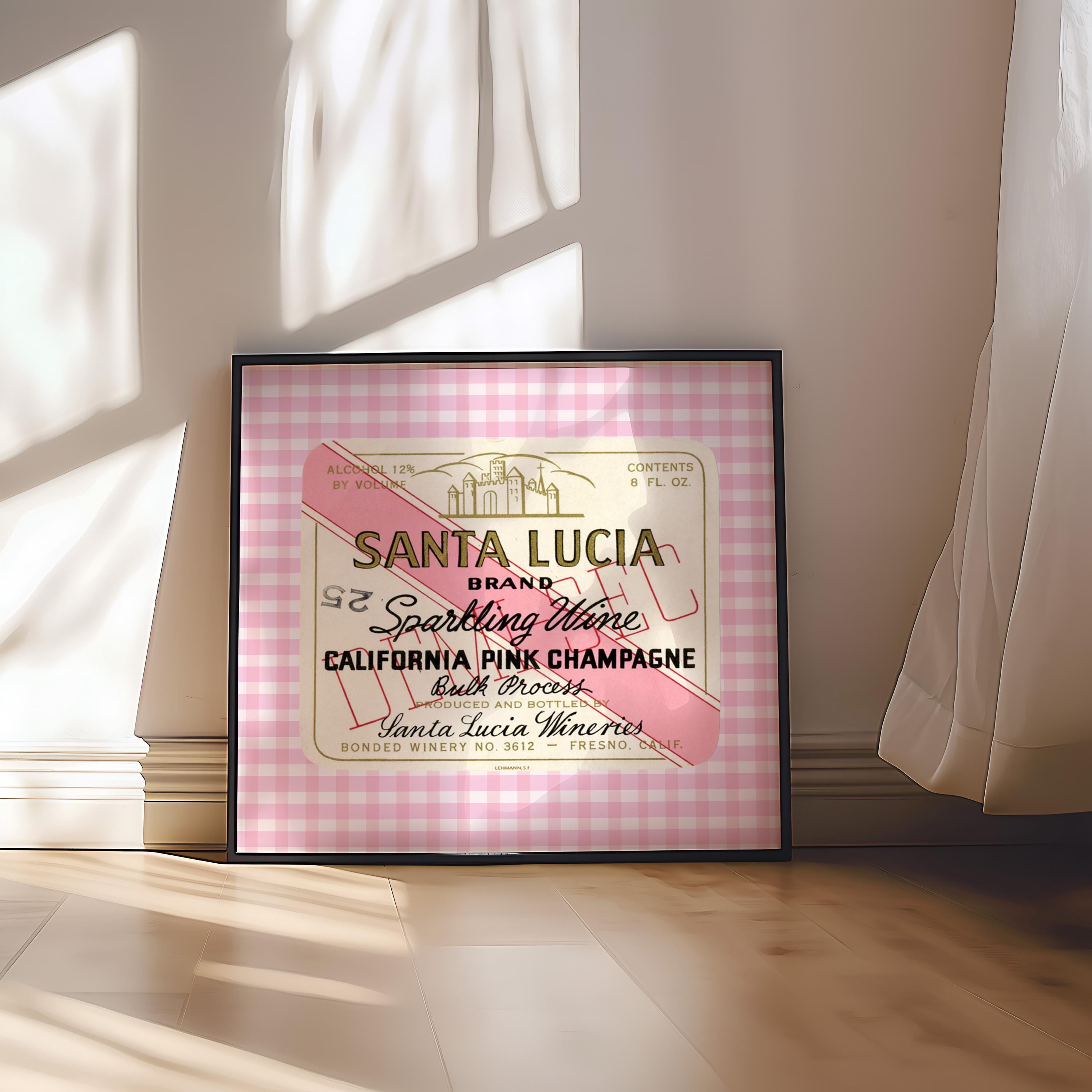 Pink Champagne Label Square Digital Art Print
