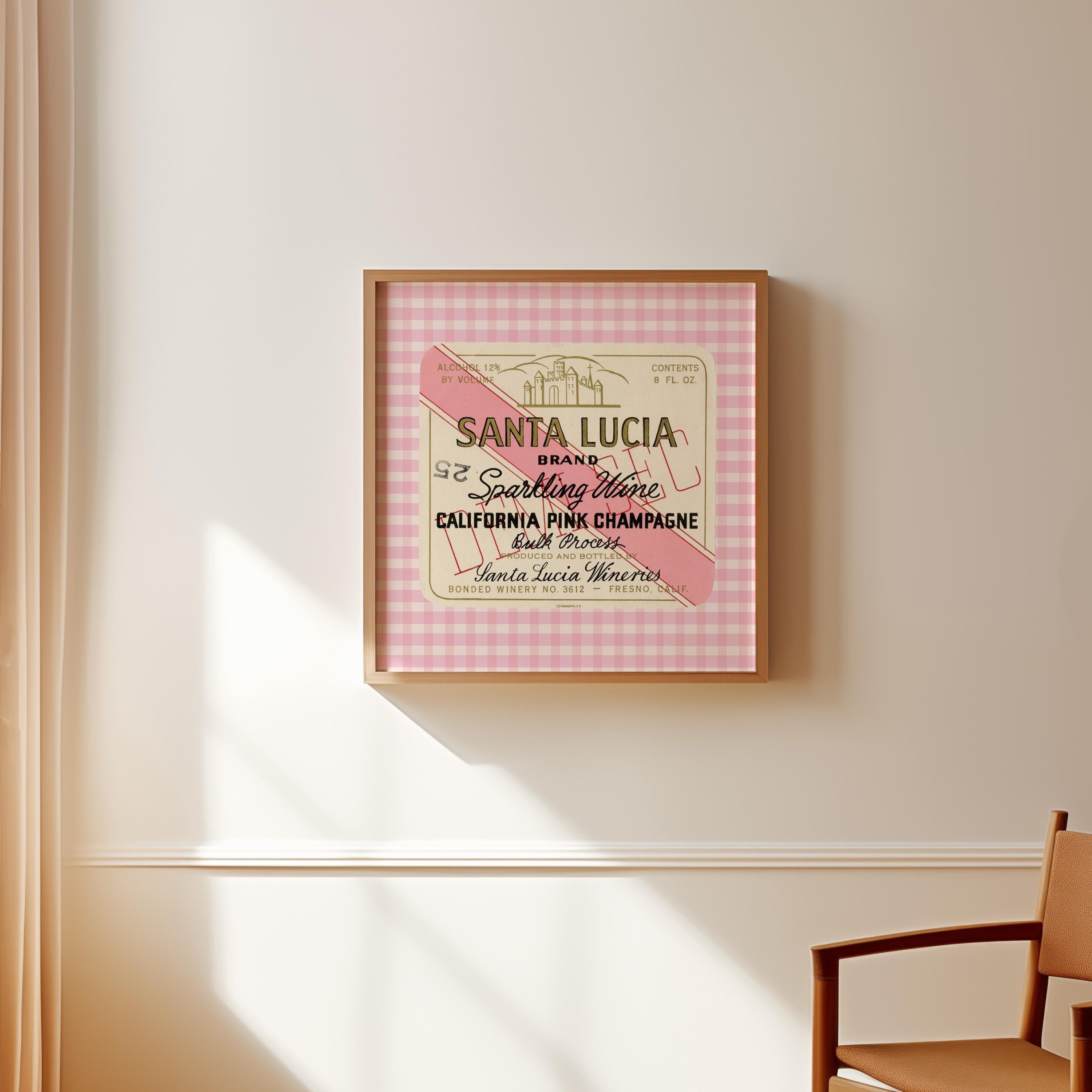 Pink Champagne Label Square Digital Art Print