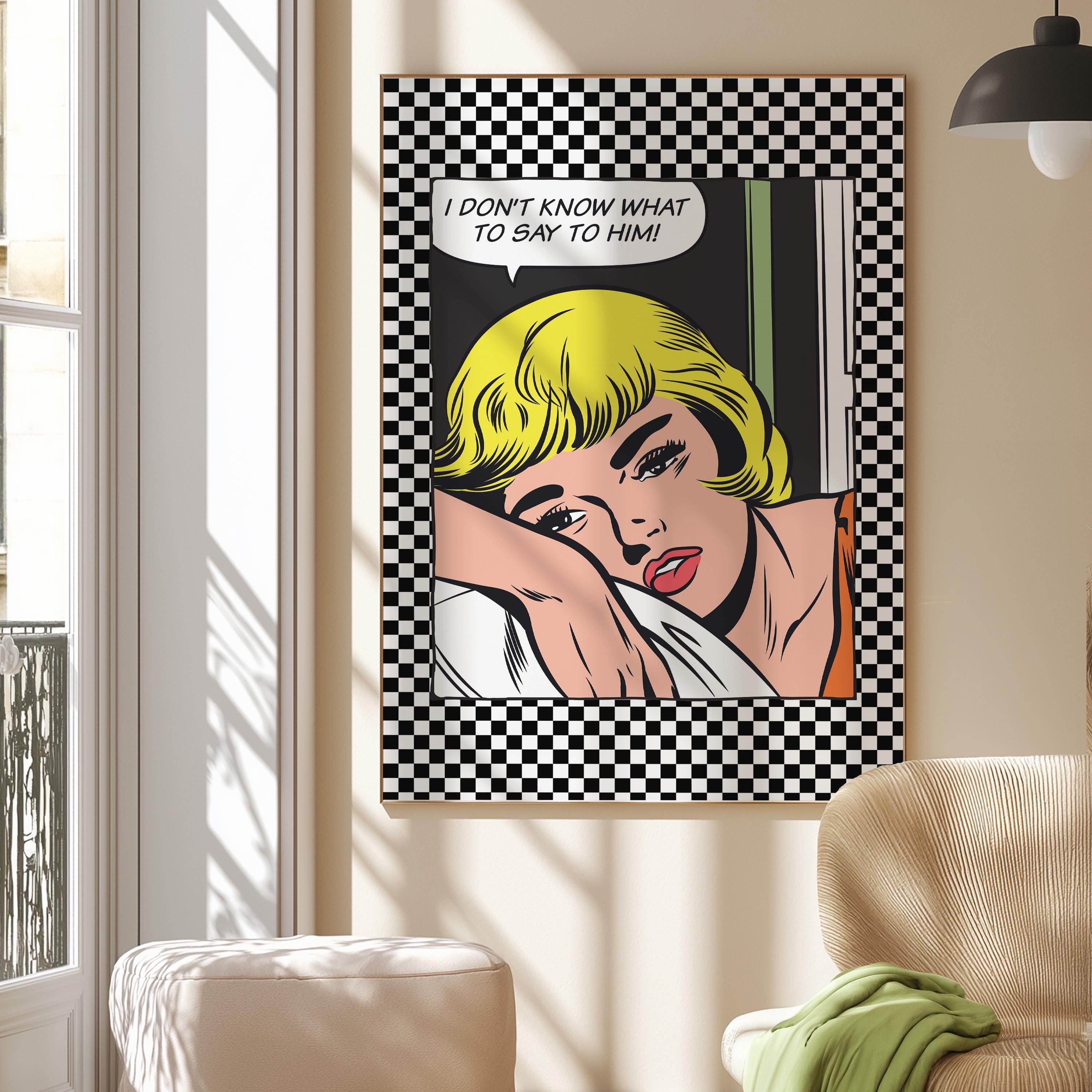 Comic Girl Art,Digital Prints,Wall Art Print,Funny Girly Art,Y2K Aesthetic Print,Dorm Room Art,Comic Art Prints,Black and Blue Art
