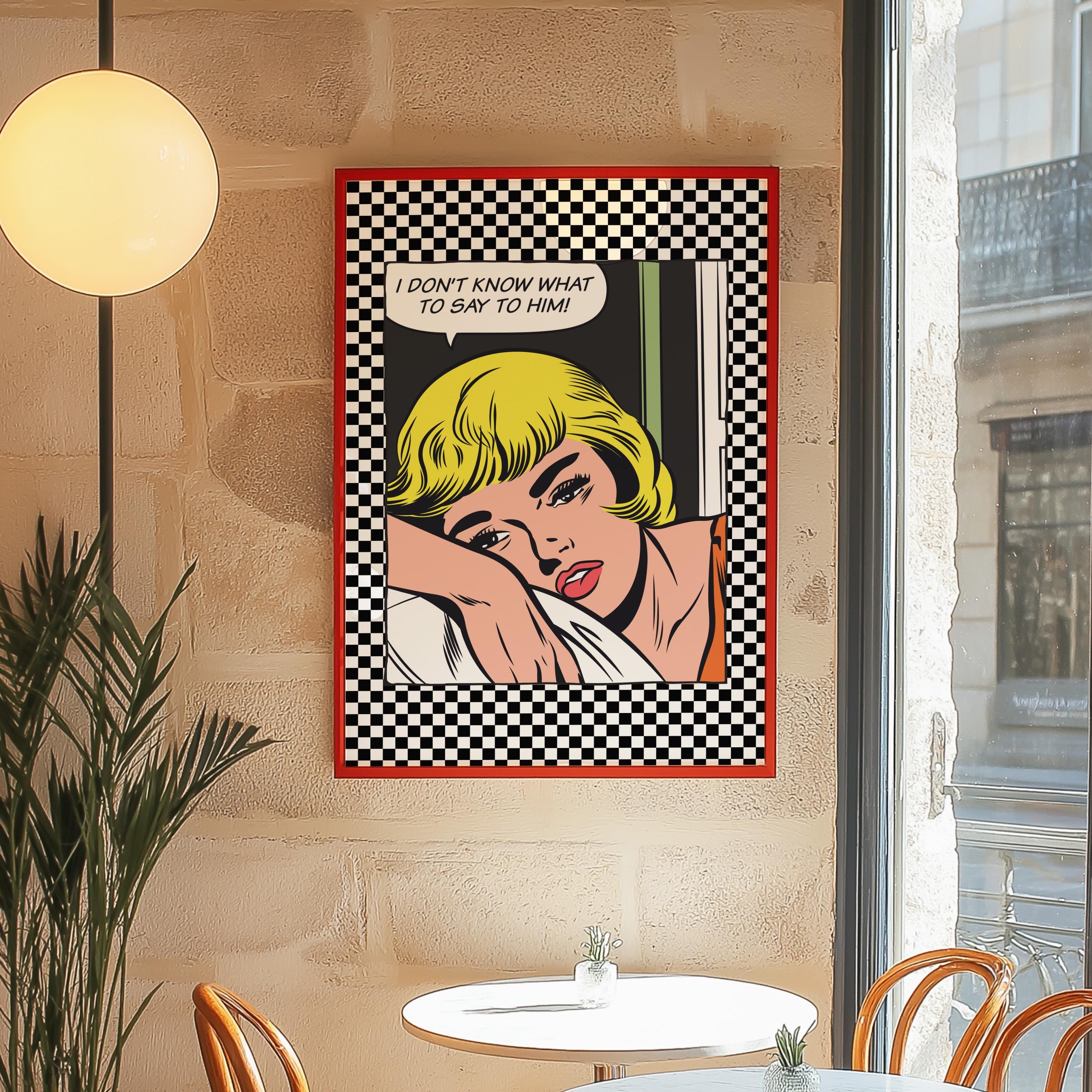 Comic Girl Art,Digital Prints,Wall Art Print,Funny Girly Art,Y2K Aesthetic Print,Dorm Room Art,Comic Art Prints,Black and Blue Art