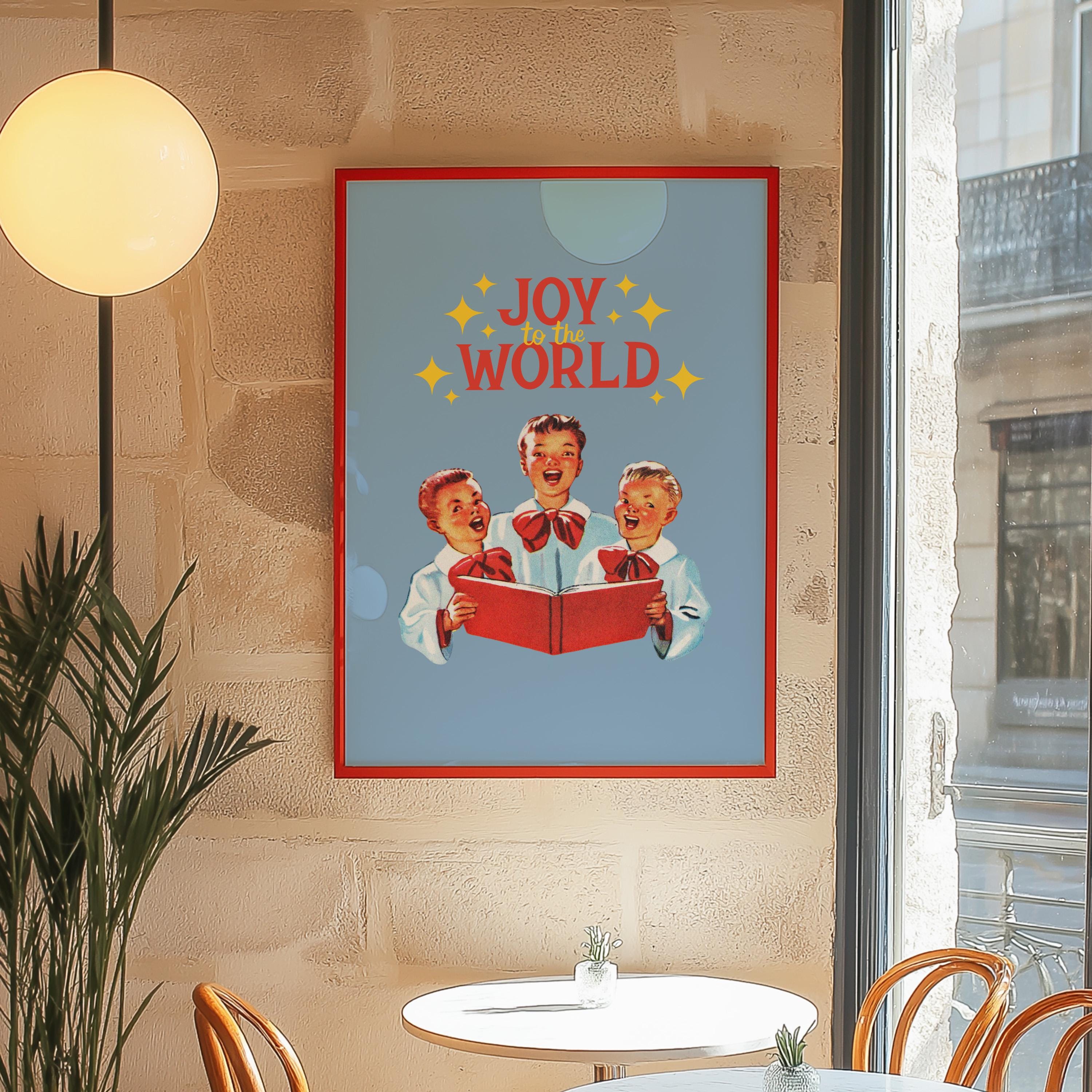 Retro Merry Christmas Printable Sign, Christmas Print, Joy To The World, Mid Century Modern Holiday Poster, Retro Aesthetic, Digital Art