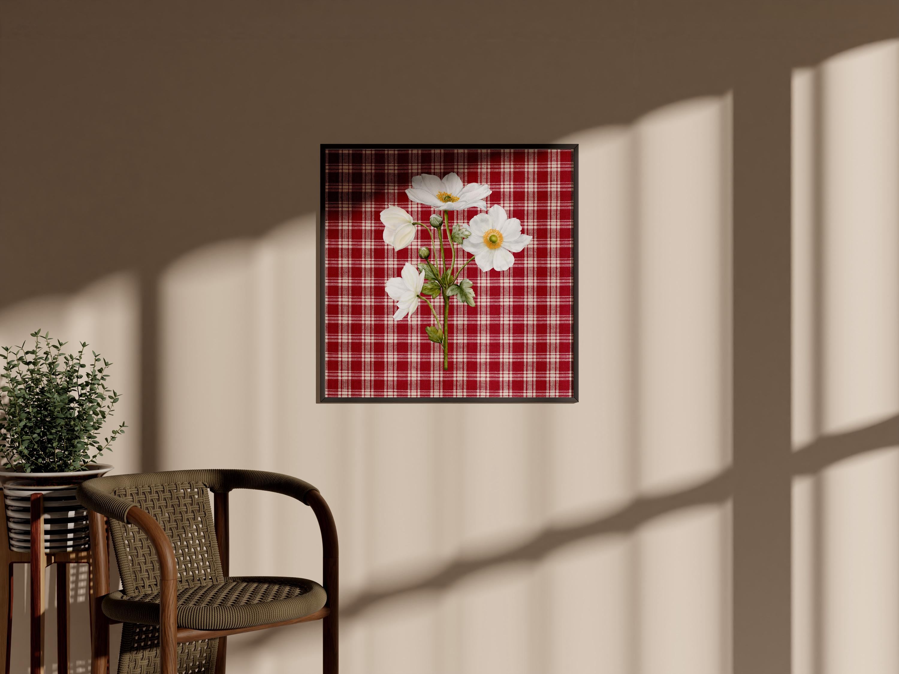 Red Art Print, Vintage Aesthetic Art, Apartment Art, Checker Art, Bedroom Art Decor, Retro Flower Art, gs print shoppe, Square art print