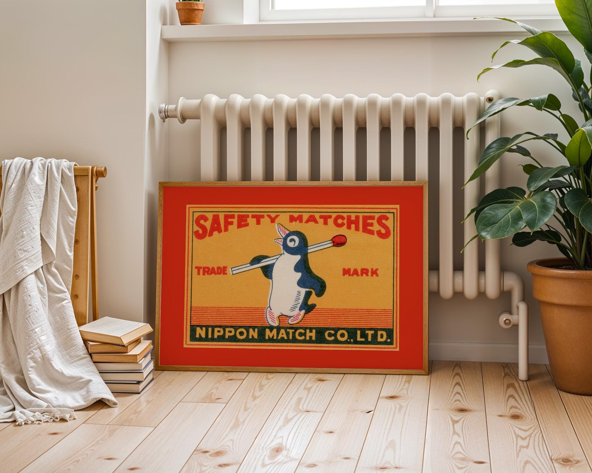 Digital Download, Penguin Matches, Red Art Print, Matches Poster, Vintage Matchbook Print, Red Wall Art, GS Print Shoppe, Trendy Matchbox