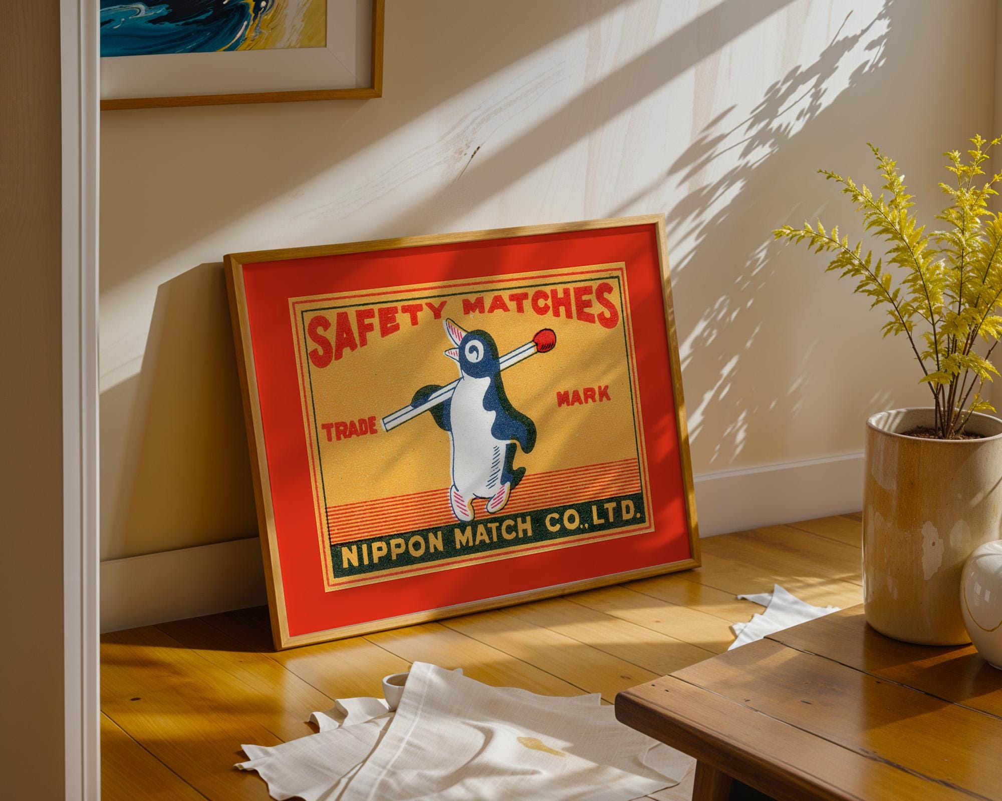 Digital Download, Penguin Matches, Red Art Print, Matches Poster, Vintage Matchbook Print, Red Wall Art, GS Print Shoppe, Trendy Matchbox