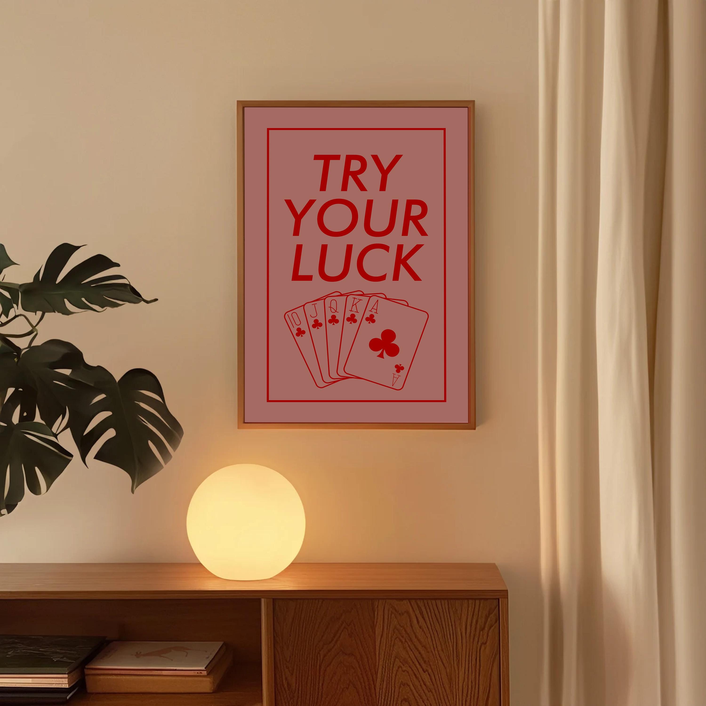 Trendy Red Ace of Hearts, Wall Art Retro, Lucky You Wall Art, Y2K Dorm Decor, Playing Card Art, Trendy Aesthetic Print Pink, Try Your Luck