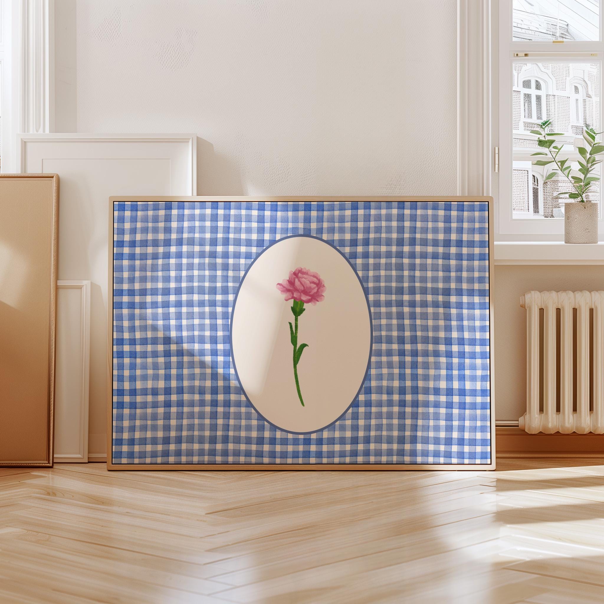 Retro Flower, Digital Print, Wall Print, Retro Art, Floral Art, Trendy Girly Print Art, GS print Shoppe, Trendy Floral Art, Blue Checker Art