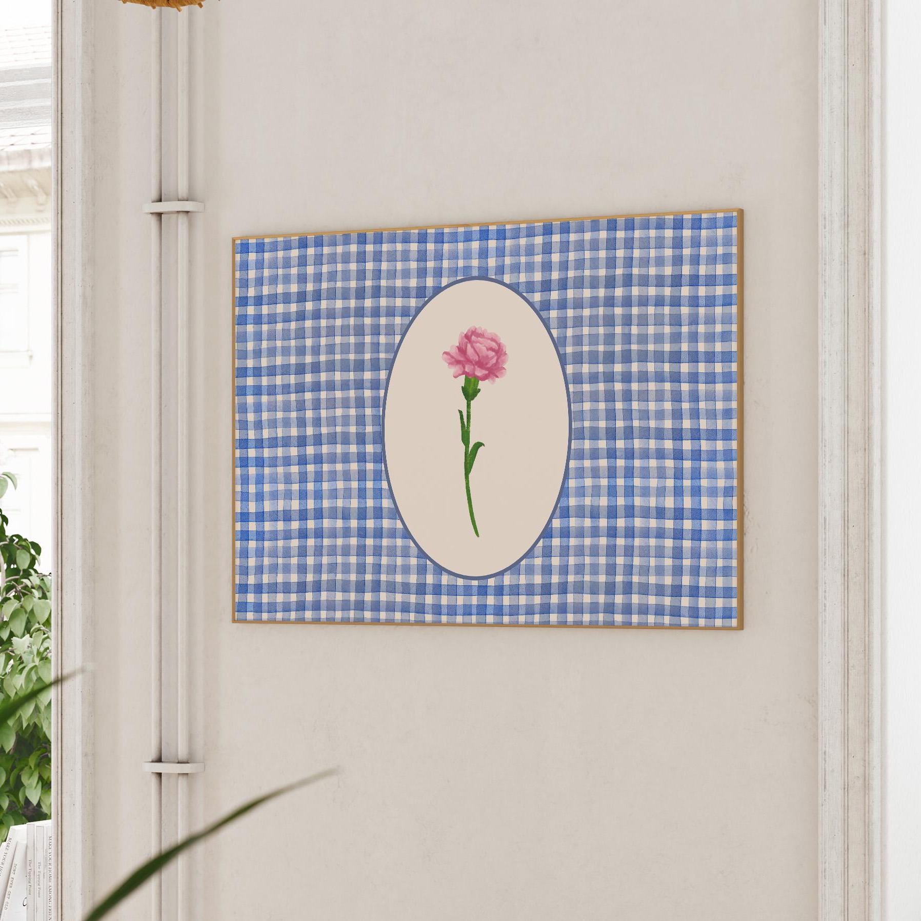 Retro Flower, Digital Print, Wall Print, Retro Art, Floral Art, Trendy Girly Print Art, GS print Shoppe, Trendy Floral Art, Blue Checker Art