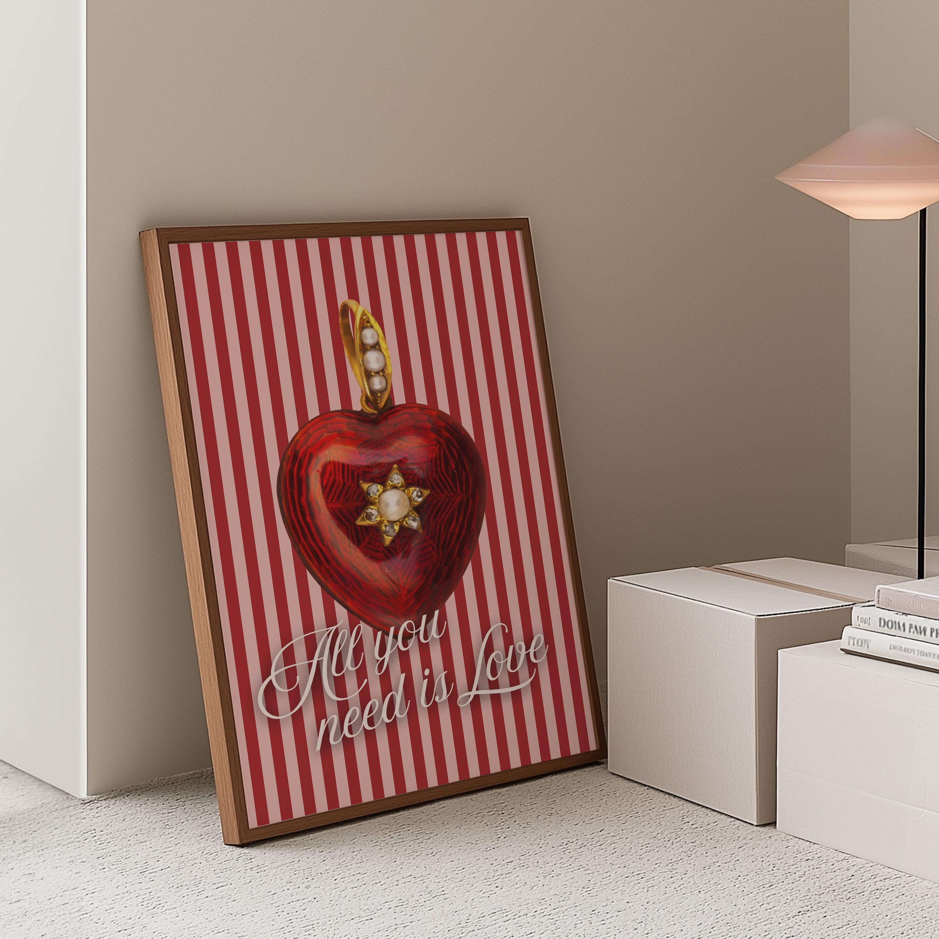 Love Poster, Striped Wall Print, Red Wall Art, Preppy Poster, Aesthetic Poster, Trendy Wall Art, Red Art, Retro Print, Vintage Poster