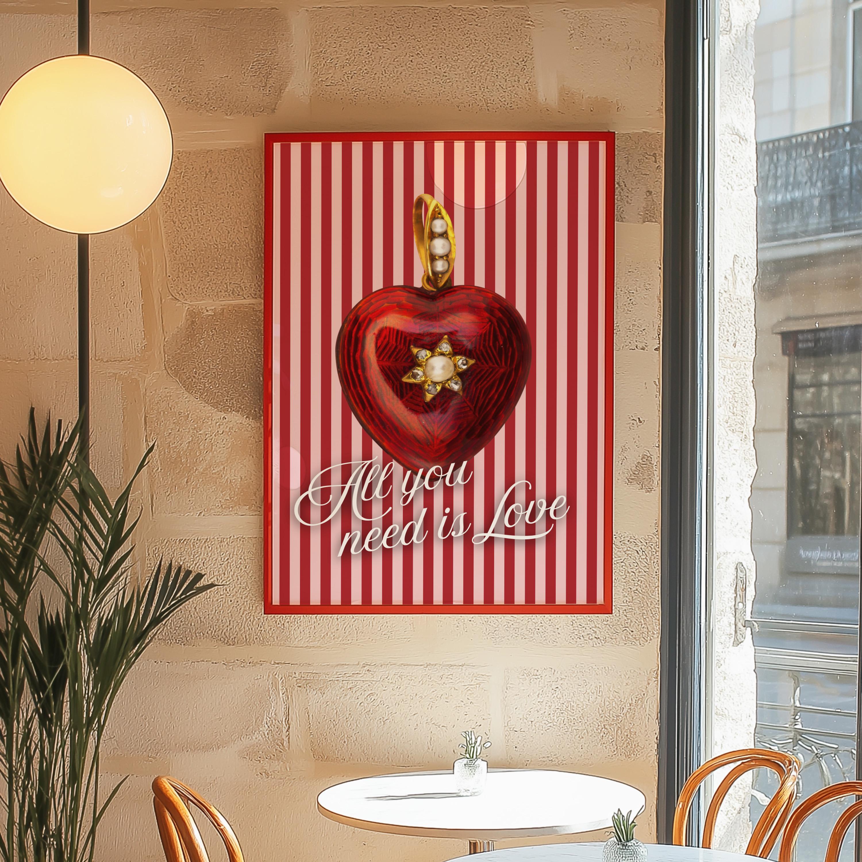 Love Poster, Striped Wall Print, Red Wall Art, Preppy Poster, Aesthetic Poster, Trendy Wall Art, Red Art, Retro Print, Vintage Poster