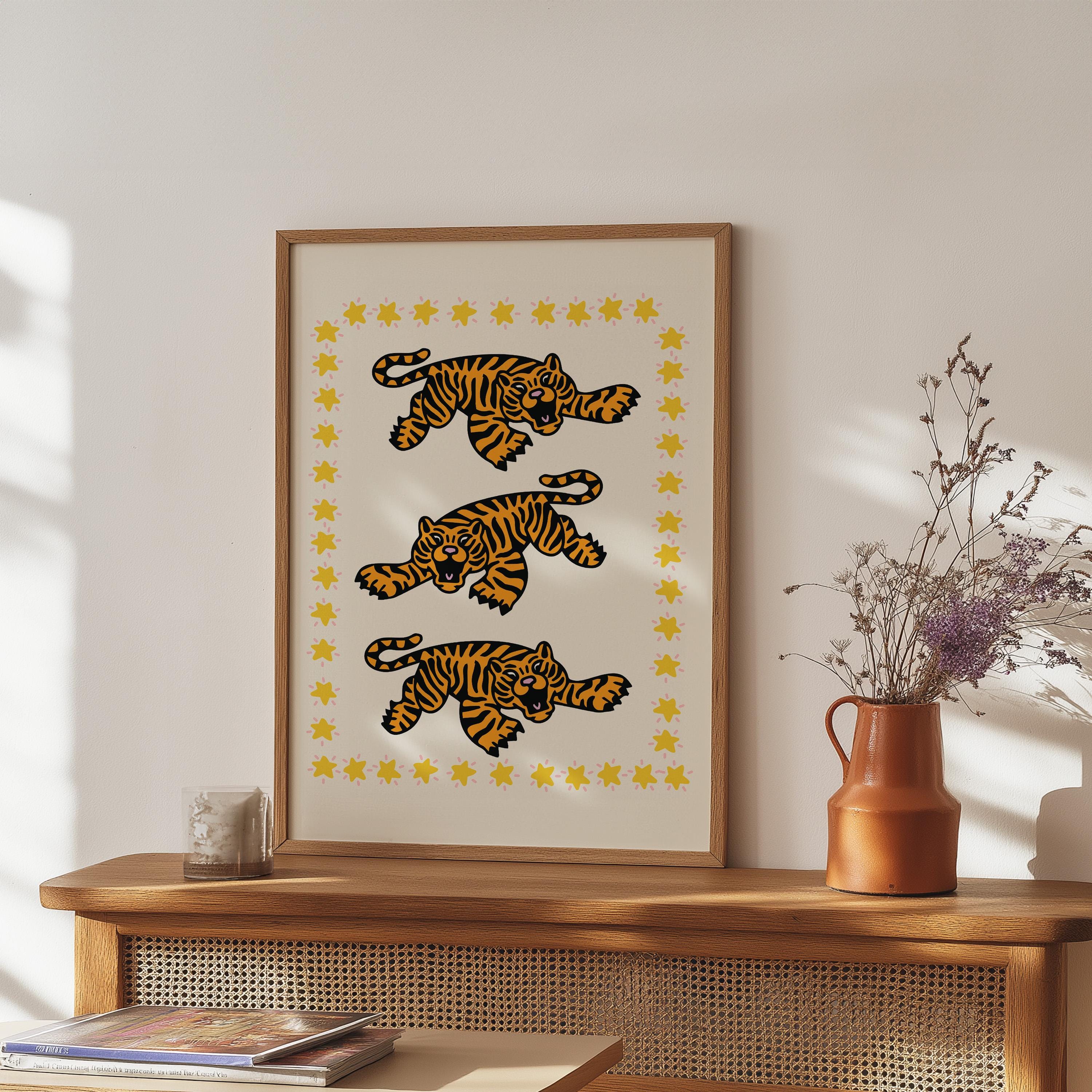 Tiger Art Print, White and Orange Art, Kids Art Print, Tiger Art, Tiger Posters, Tiger Cartoon Print, Funny Cute Animal Art, GS print shoppe