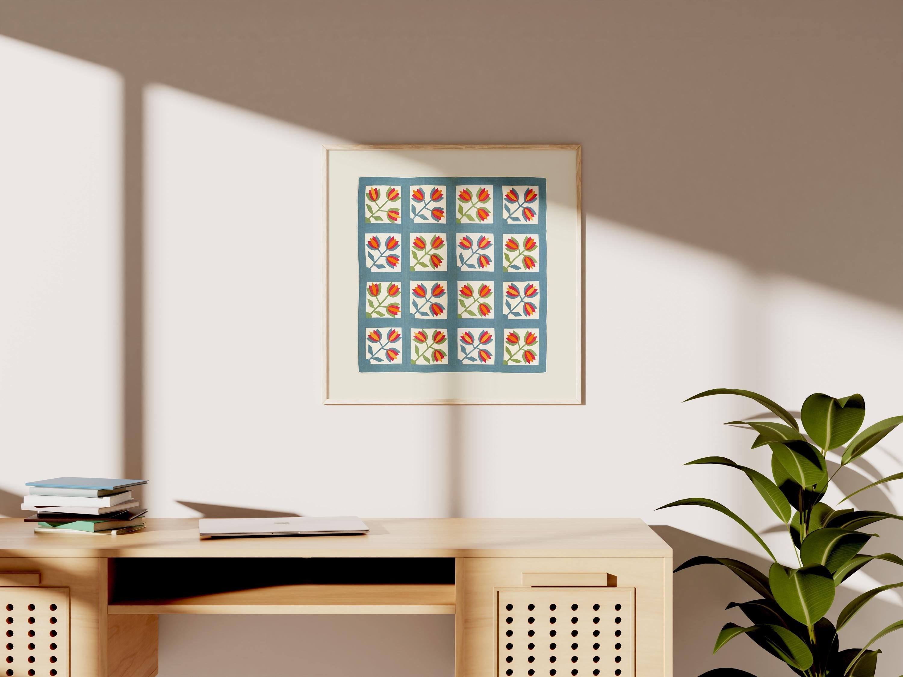 Quilt Design Digital Art, Digital Download, Quilt decor, floral quilt art print, nancy myers art, english cottage decor, gs print shoppe