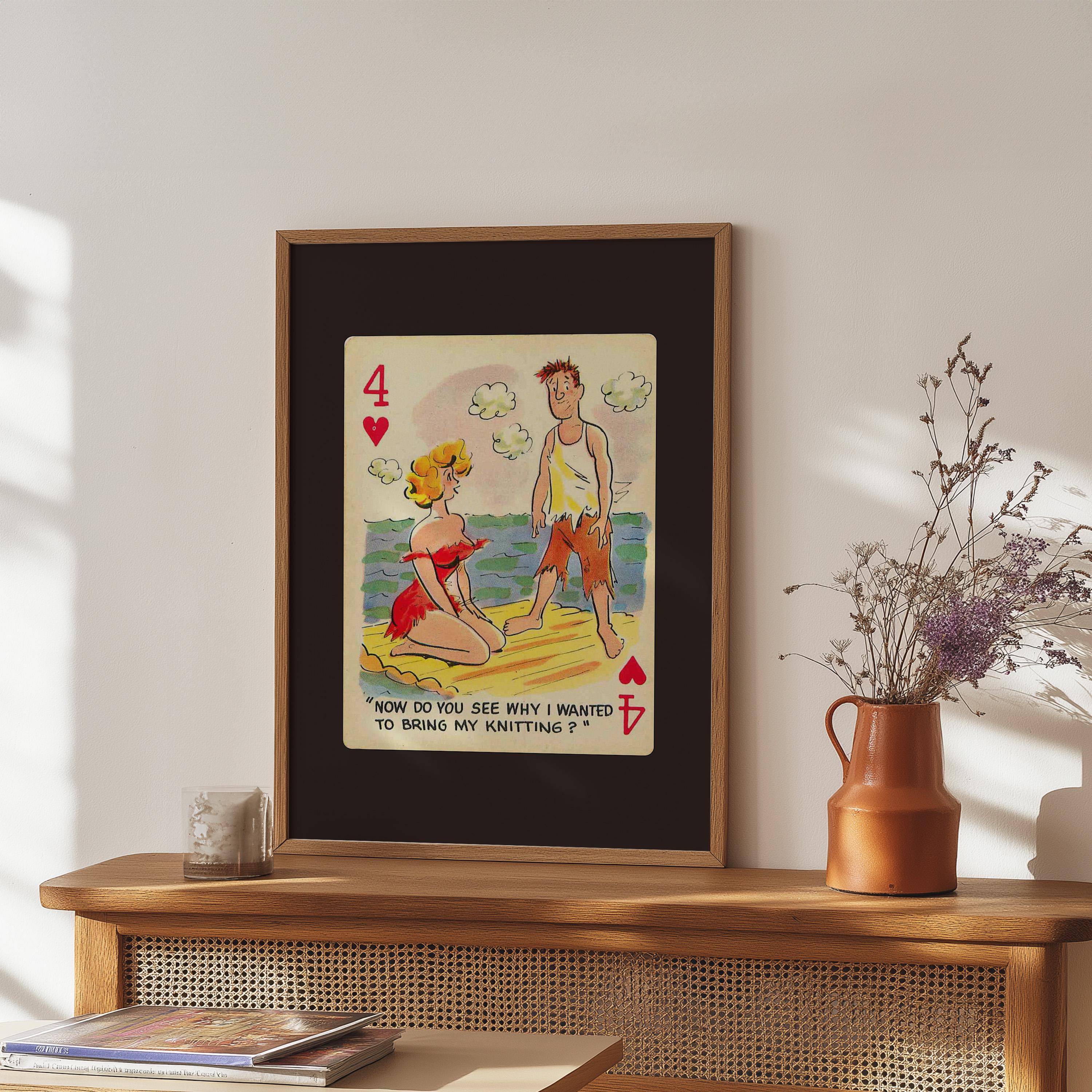 Comic Wall Art, Funny Wall Art, Playing Card Print, Feminist Art, Retro Art Print, Vintage Playing Card, Girly Cartoon Art, Apartment Art