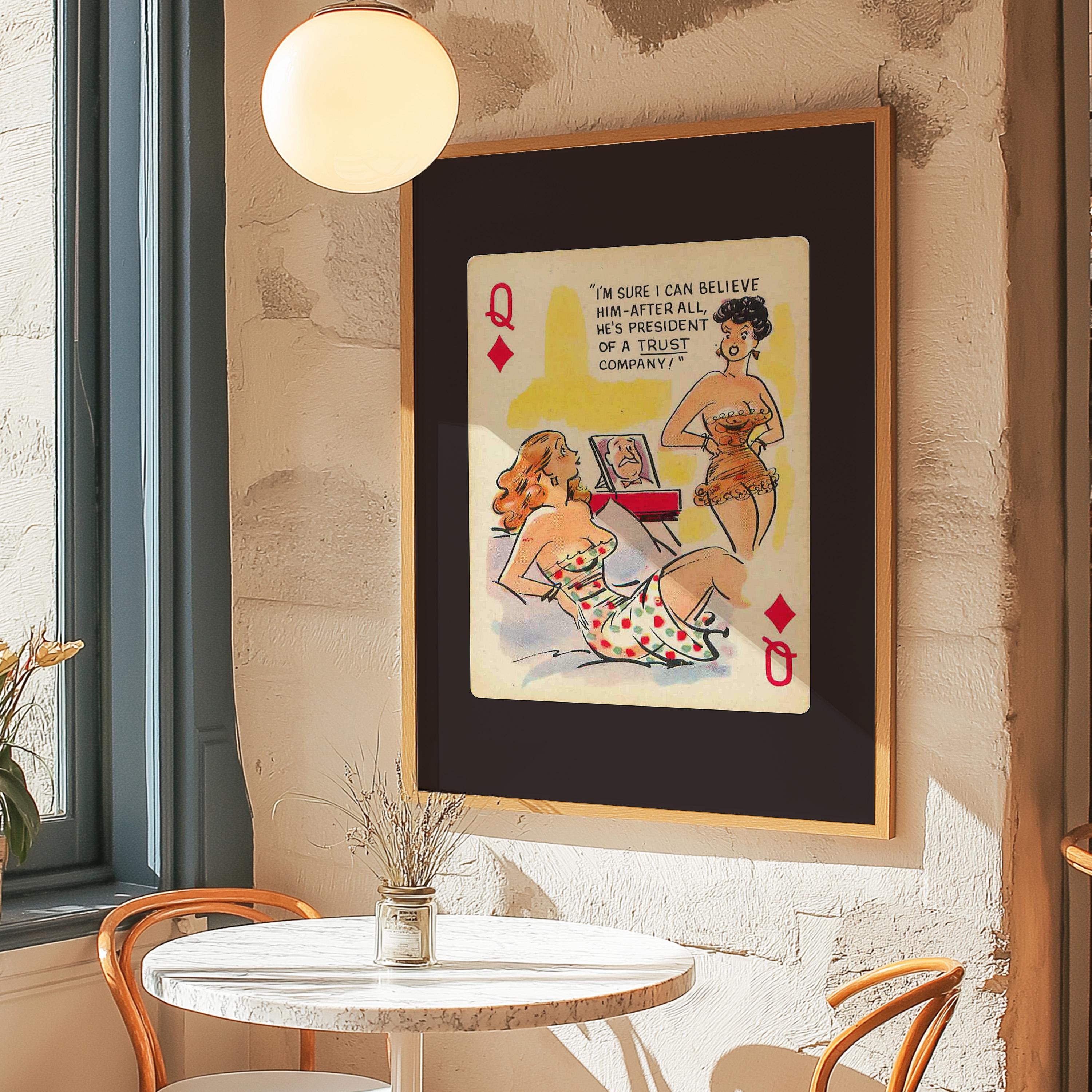 Comic Wall Art, Funny Wall Art, Playing Card Print, Feminist Art, Retro Art Print, Vintage Playing Card, Girly Cartoon Art, Apartment Art
