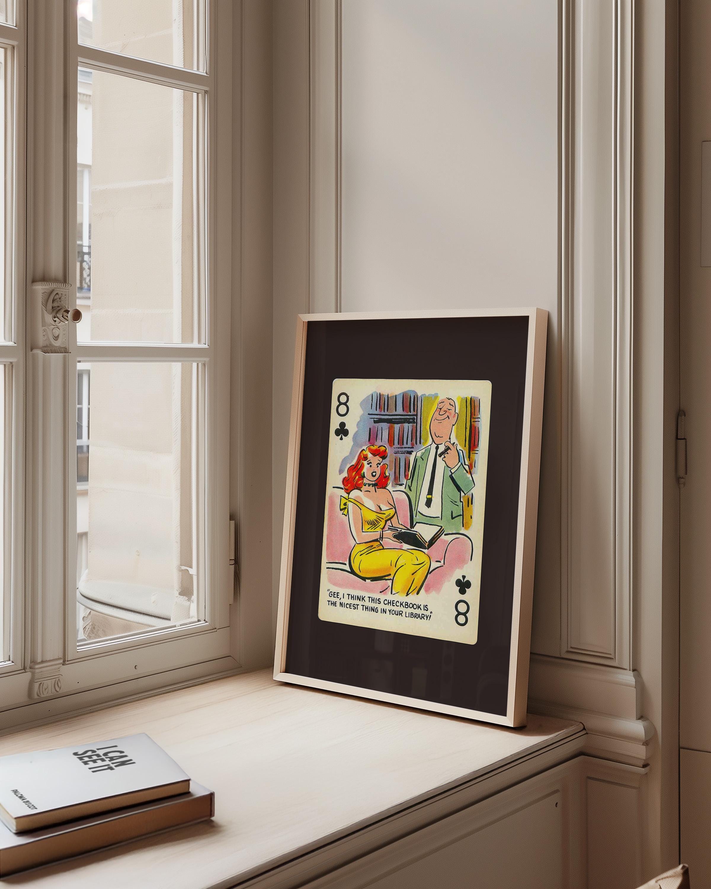 Comic Wall Art, Funny Wall Art, Playing Card Print, Feminist Art, Retro Art Print, Vintage Playing Card, Girly Cartoon Art, Apartment Art
