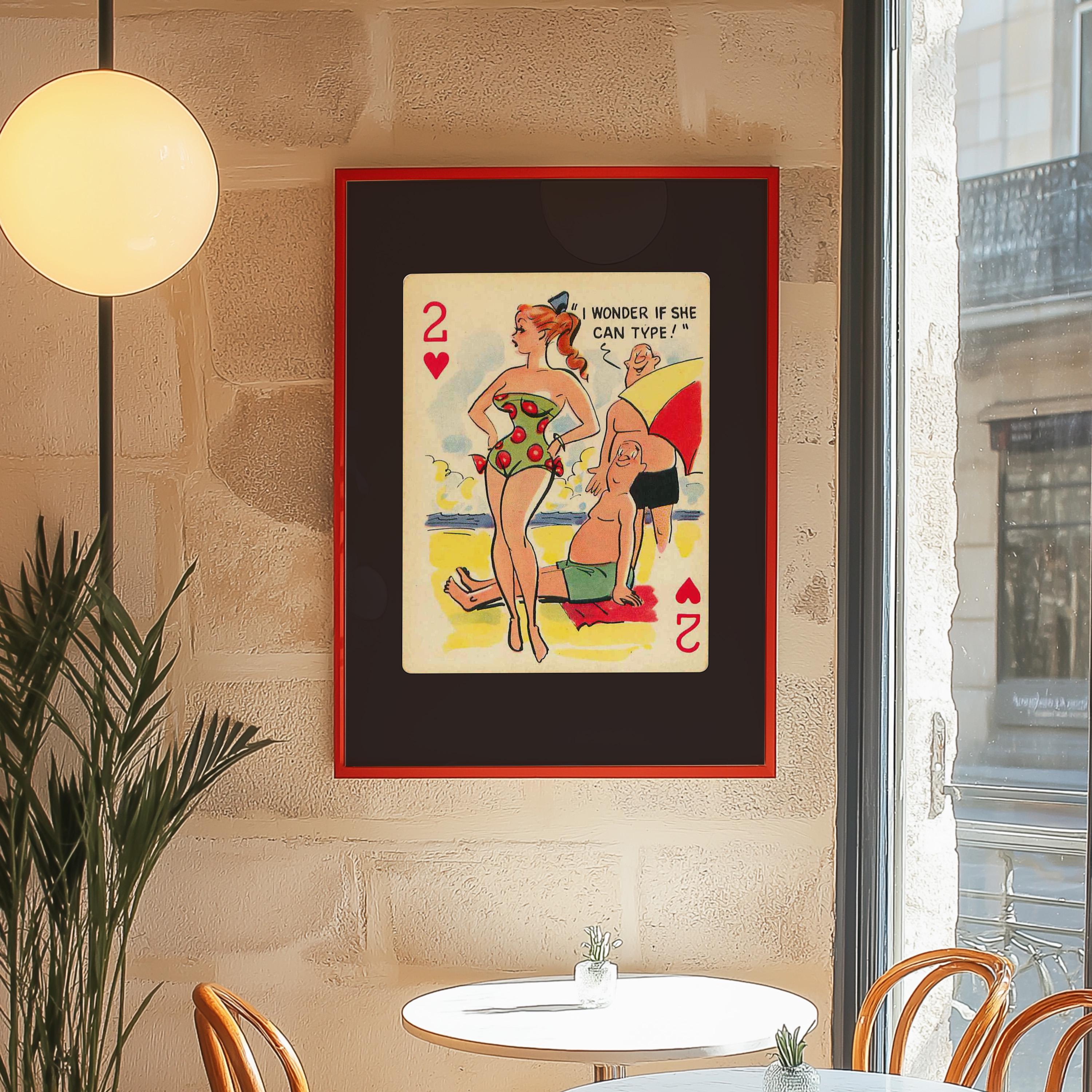 Comic Wall Art, Funny Wall Art, Playing Card Print, Feminist Art, Retro Art Print, Vintage Playing Card, Girly Cartoon Art, Apartment Art