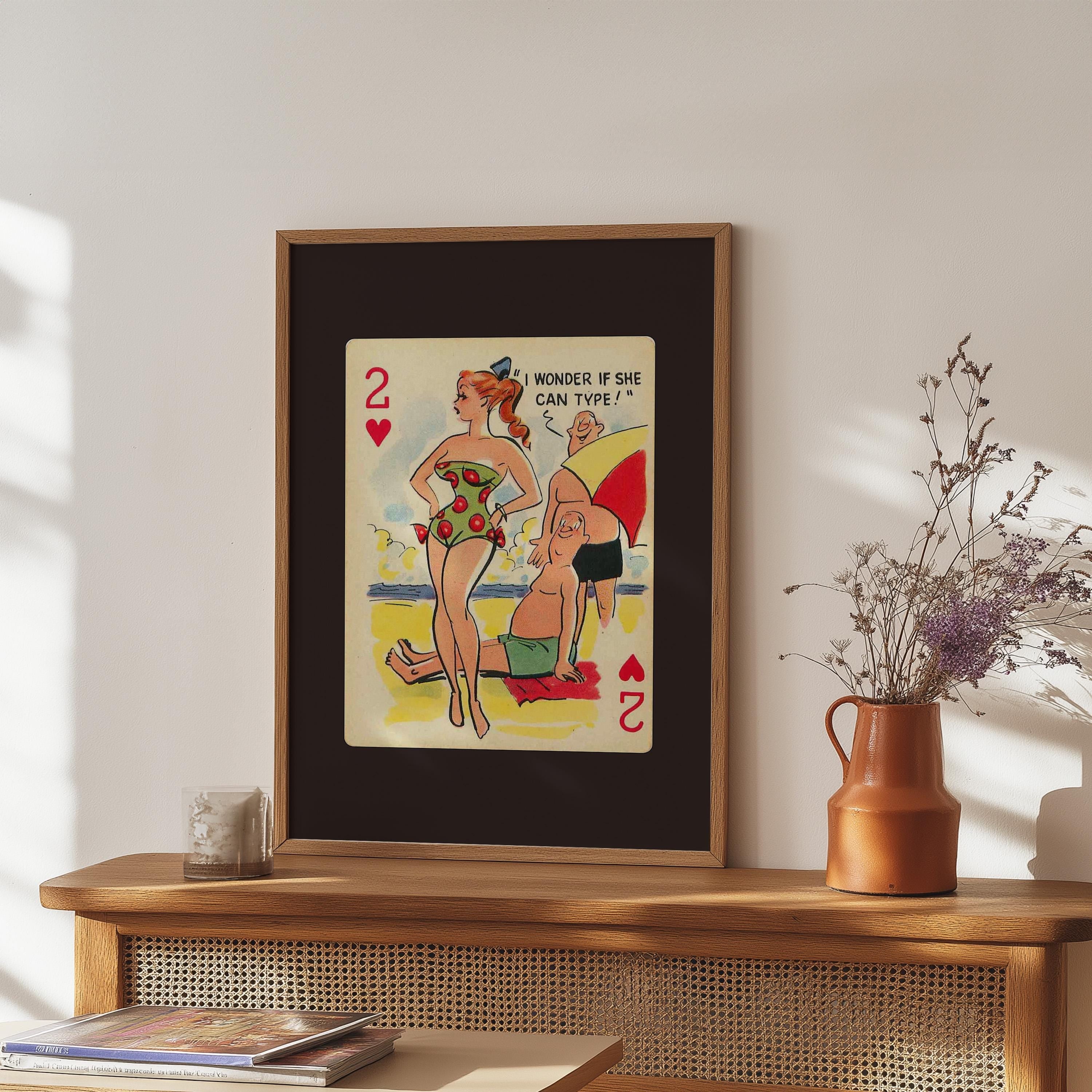 Comic Wall Art, Funny Wall Art, Playing Card Print, Feminist Art, Retro Art Print, Vintage Playing Card, Girly Cartoon Art, Apartment Art