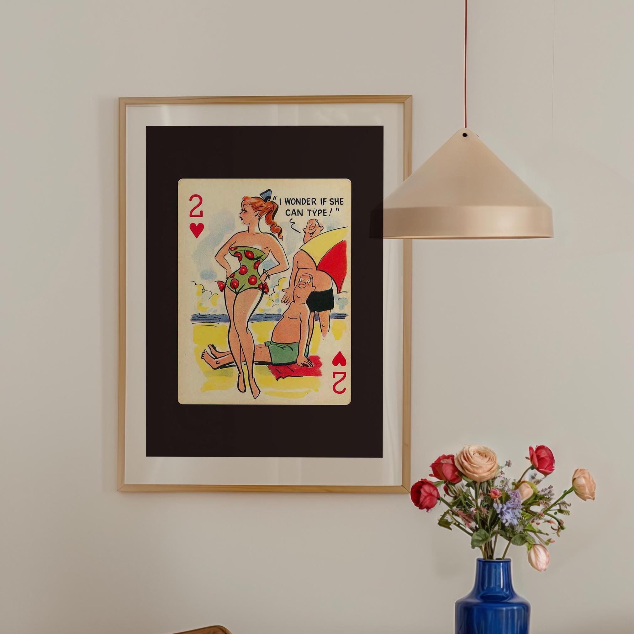 Comic Wall Art, Funny Wall Art, Playing Card Print, Feminist Art, Retro Art Print, Vintage Playing Card, Girly Cartoon Art, Apartment Art