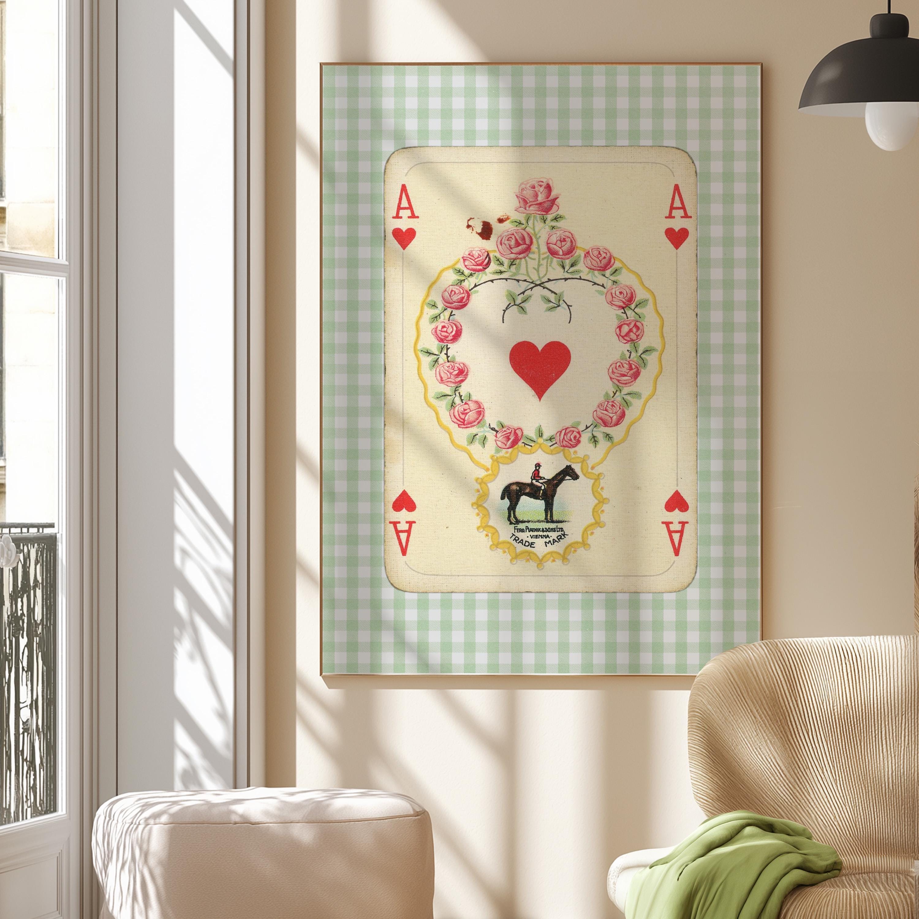 Vintage Playing Card Poster, Whimsical Playing Card, Retro Art Wall Decor, Poker Card Artwork, Home Decor, Heart Card Art, GS print Shoppe