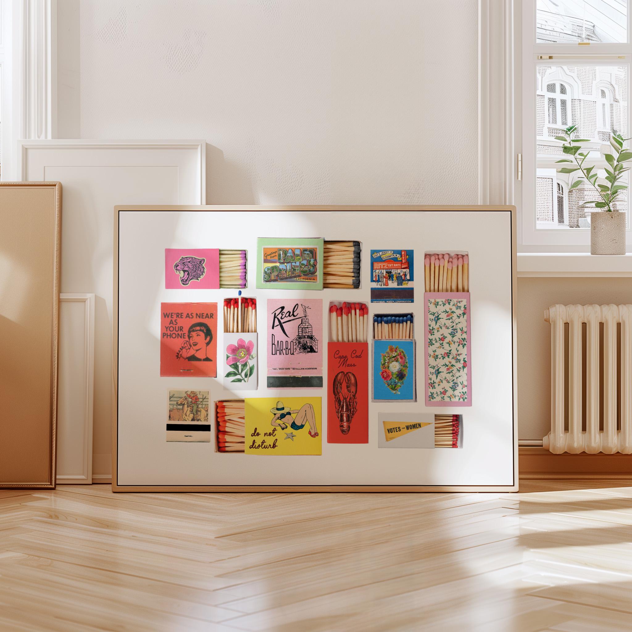 Vintage Matchbox Print, Trendy Matches Poster, Retro Matchbook Wall Art, Bar Cart Aesthetic Print for Apartment, Instant Digital Download