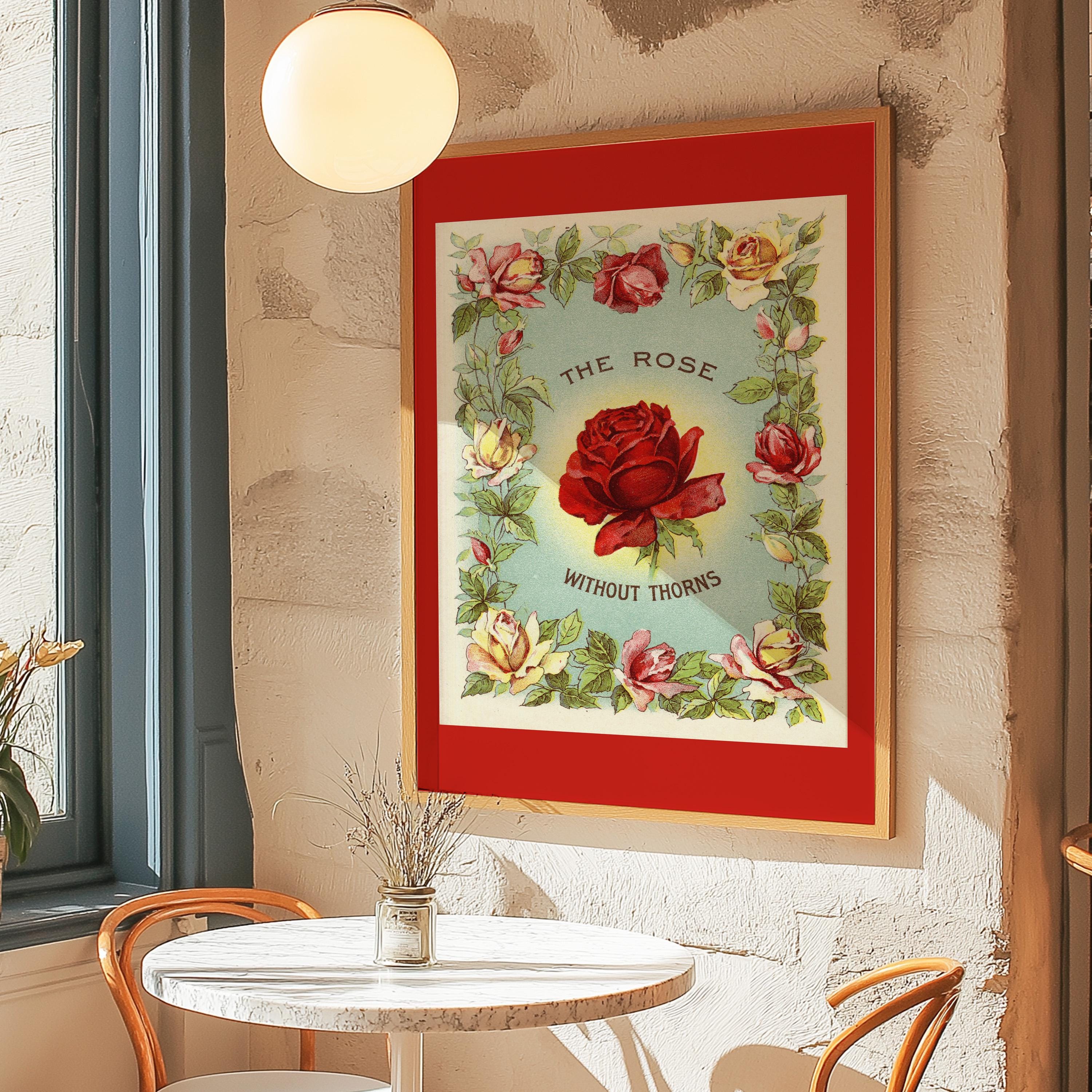 Vintage Floral Decor, Red Art Print, Vintage Roses Art, GS Print Shoppe, Flower Art Print, Retro Vintage Art, Rose Without Thorns