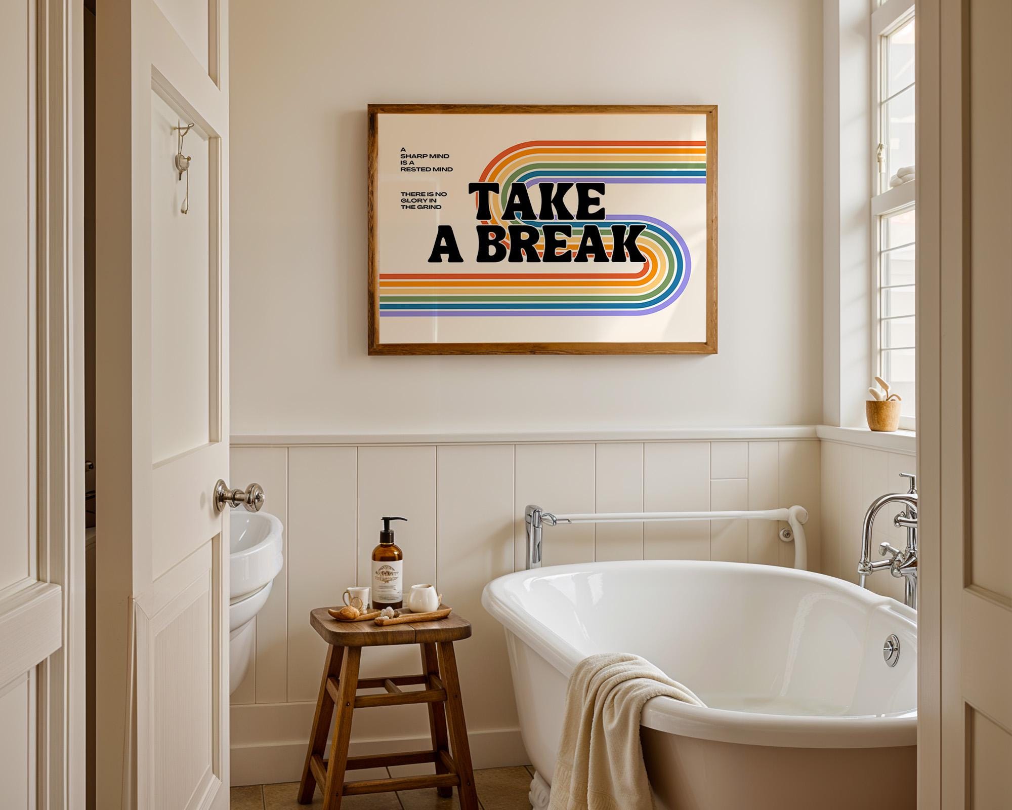 Classroom Art Decor, Digital Download, Take a Break Poster, Take a Break Art, Mental Health Print, Groovy Art Print, Rainbow Decor