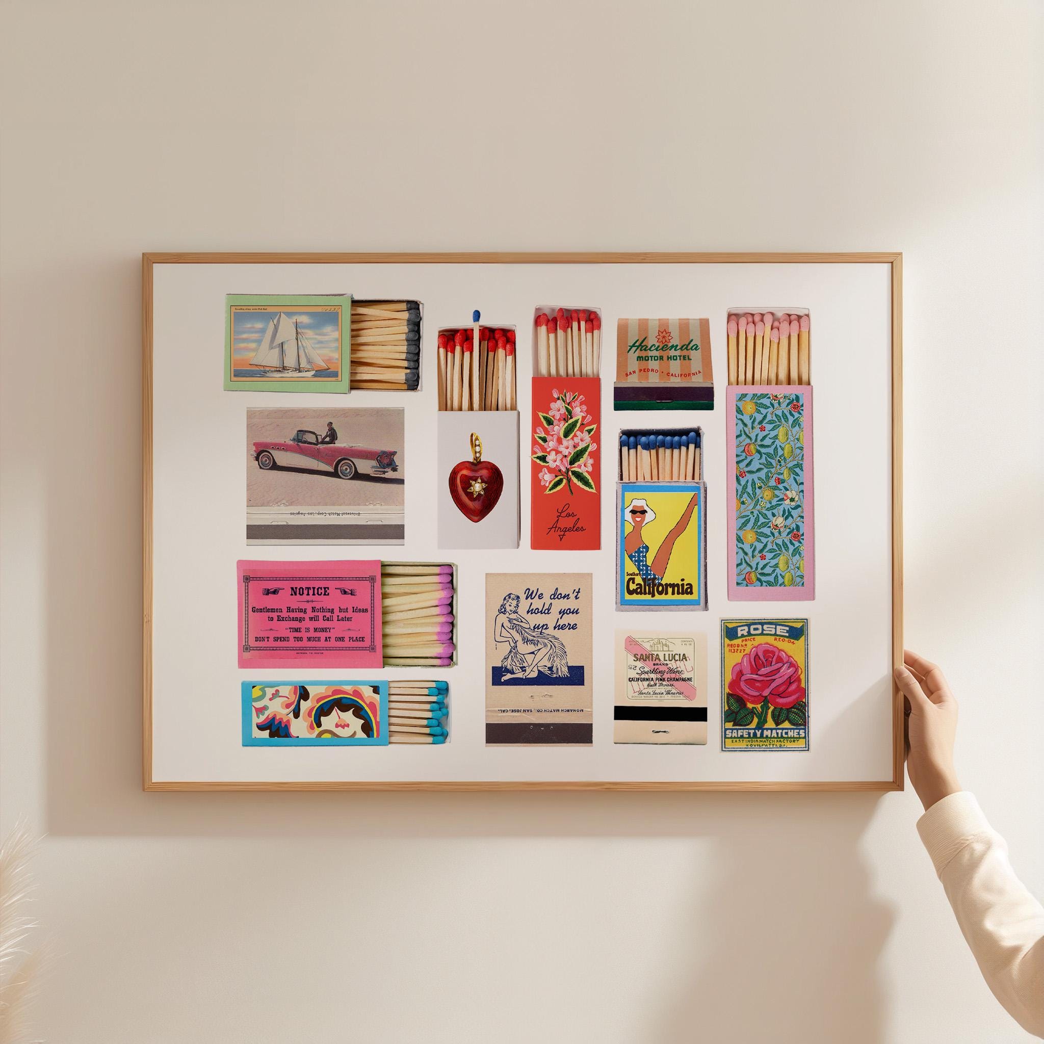 Digital Download, Retro Matchbook Print, Matchbook Collage, Matchbox Art Print, Vintage Art, Matchbook Art, Bar Cart Art, GS Print Shoppe