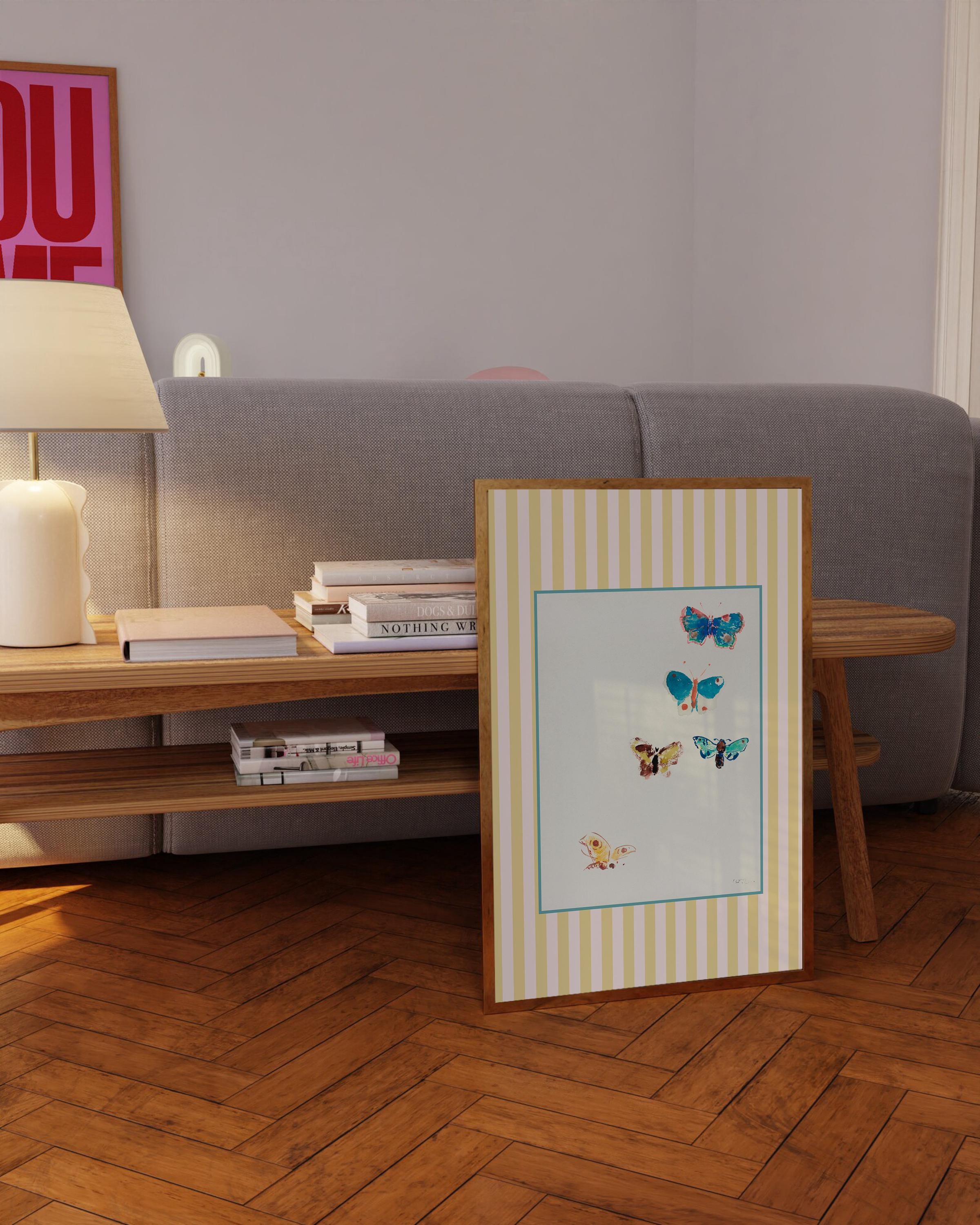 Butterflies Print, Downloadable Art, Nursery Decor, Vintage Minimalist Decor, Butterfly Print, Farmhouse Decor, Yellow Wall Art, GS Print