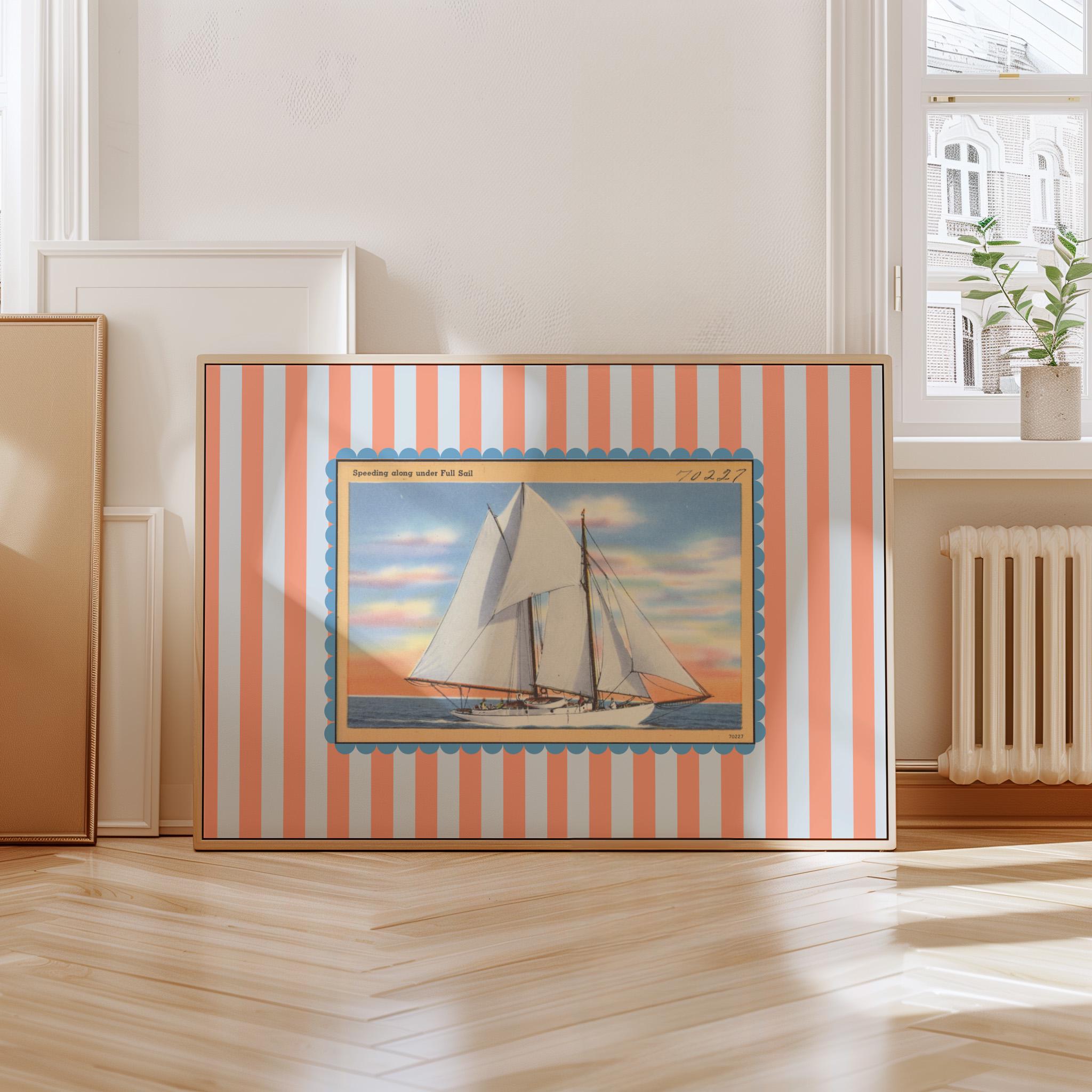 Sailing Art Print, Nantucket Photo, Cape Cod Art, Trendy Striped Art, Vintage Photo Art, Vintage Art Print, Boys Room Art, Kids Room Decor