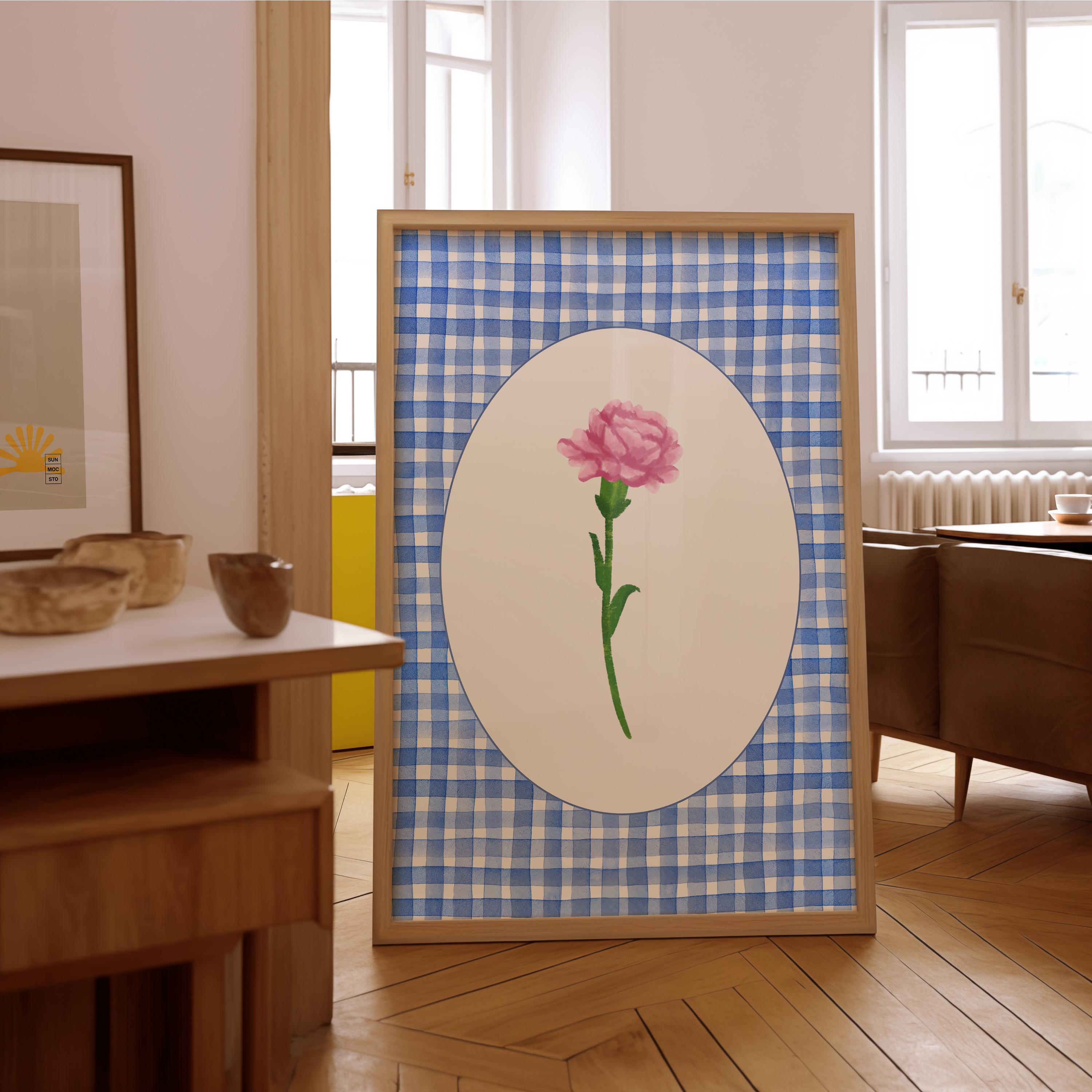 Retro Flower, Digital Print, Wall Print, Retro Art, Floral Art, Trendy Girly Print Art, GS print Shoppe, Trendy Floral Art, Blue Checker Art